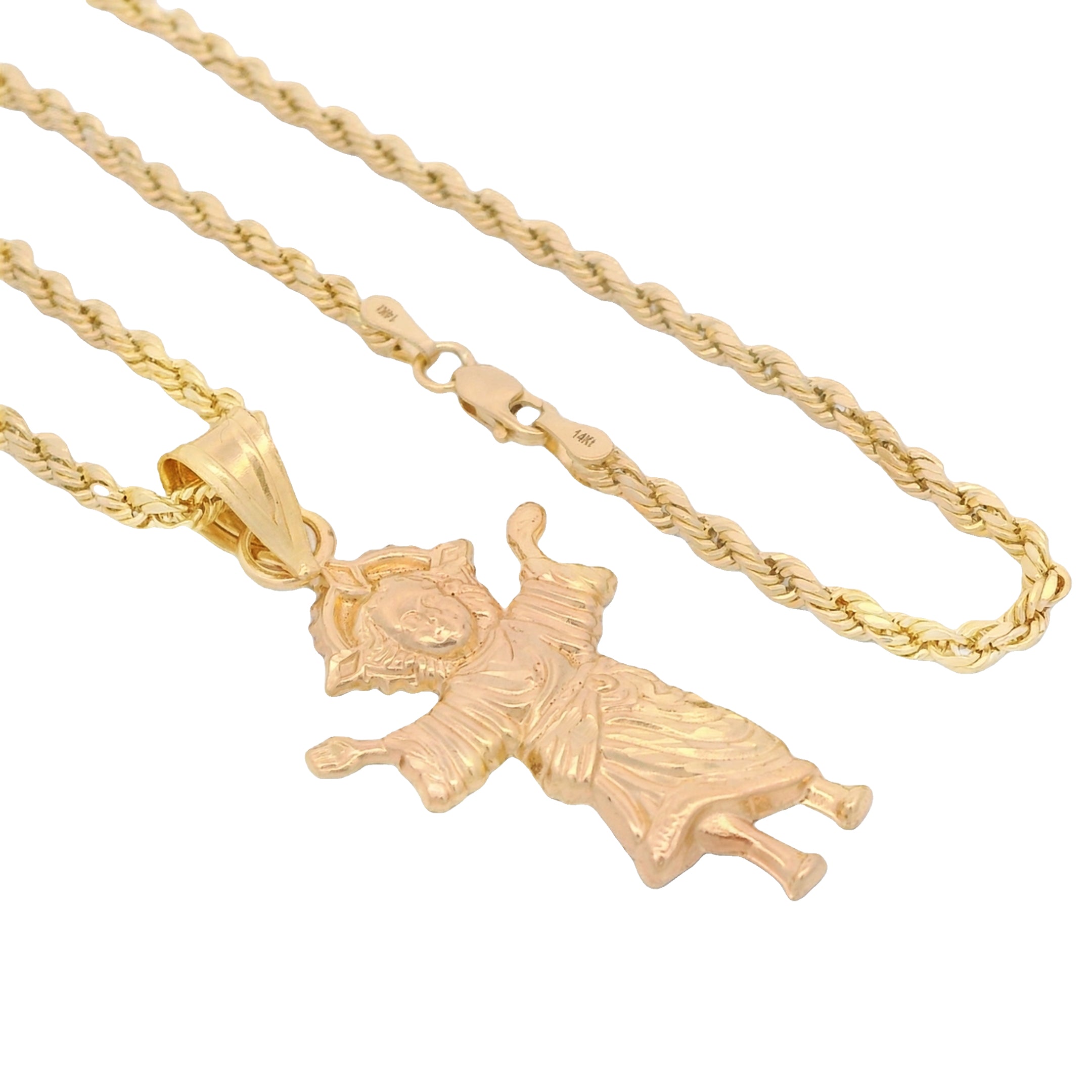 14K Gold Divino Niño Pendant with Hollow Rope Chain - 22 Inches JTJ™ - Perfect for Religious Gifts, Baptism Jewelry & Everyday Faith Inspired Fashion