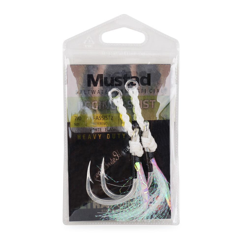 Mustad J Assist2 Heavy Duty Jigging Assist Rig with White Flash - Premium Saltwater Fishing Lure for Offshore & Deep Sea Angling