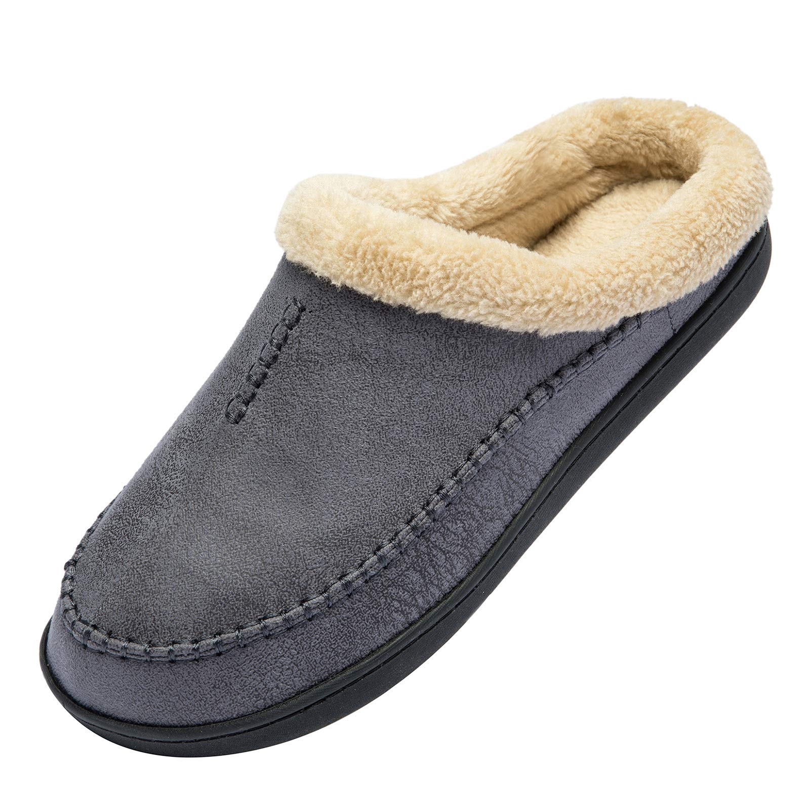 WOTTE Men's Moccasin Slippers - Soft Microsuede with Fleece Lining & Memory Foam - Comfortable Indoor/Outdoor House Shoes for Relaxing at Home or Quick Outdoor Errands