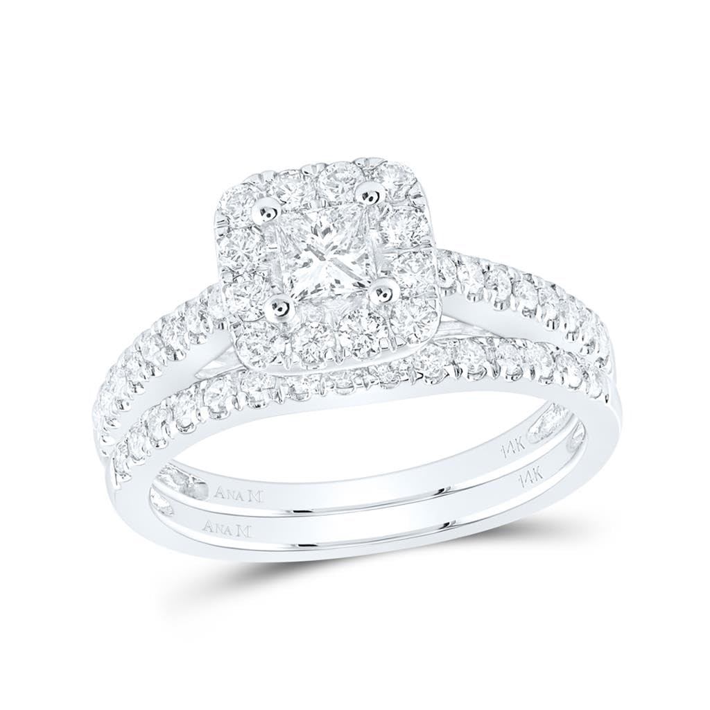 14K White Gold Princess Cut Diamond Bridal Wedding Ring Set - 1 Cttw, Elegant & Timeless for Engagement, Anniversary & Special Occasions