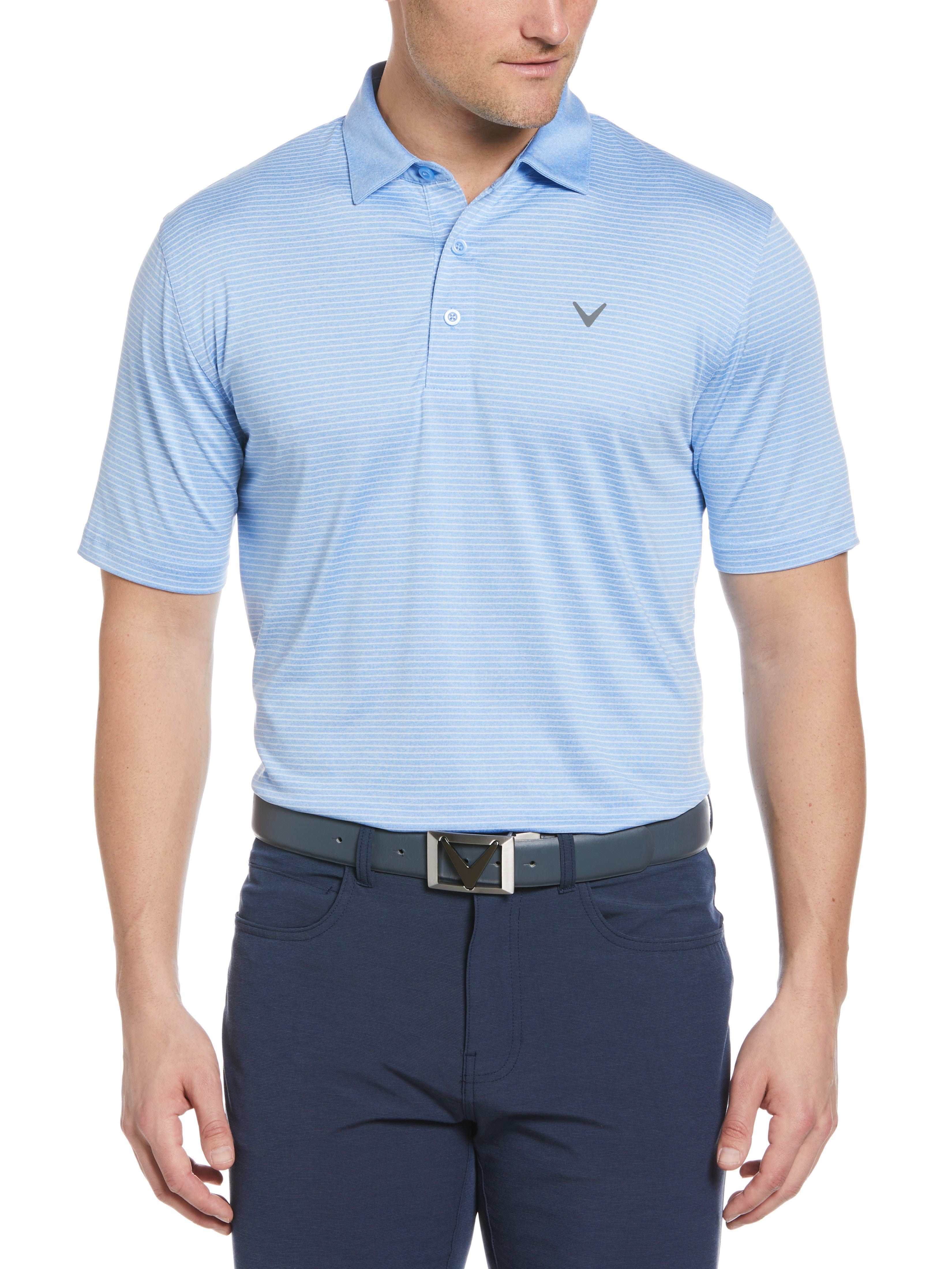 Men's Heather Micro Stripe Golf Polo Shirt - Breathable Moisture-Wicking Performance Tee for Golf, Tennis & Casual Wear