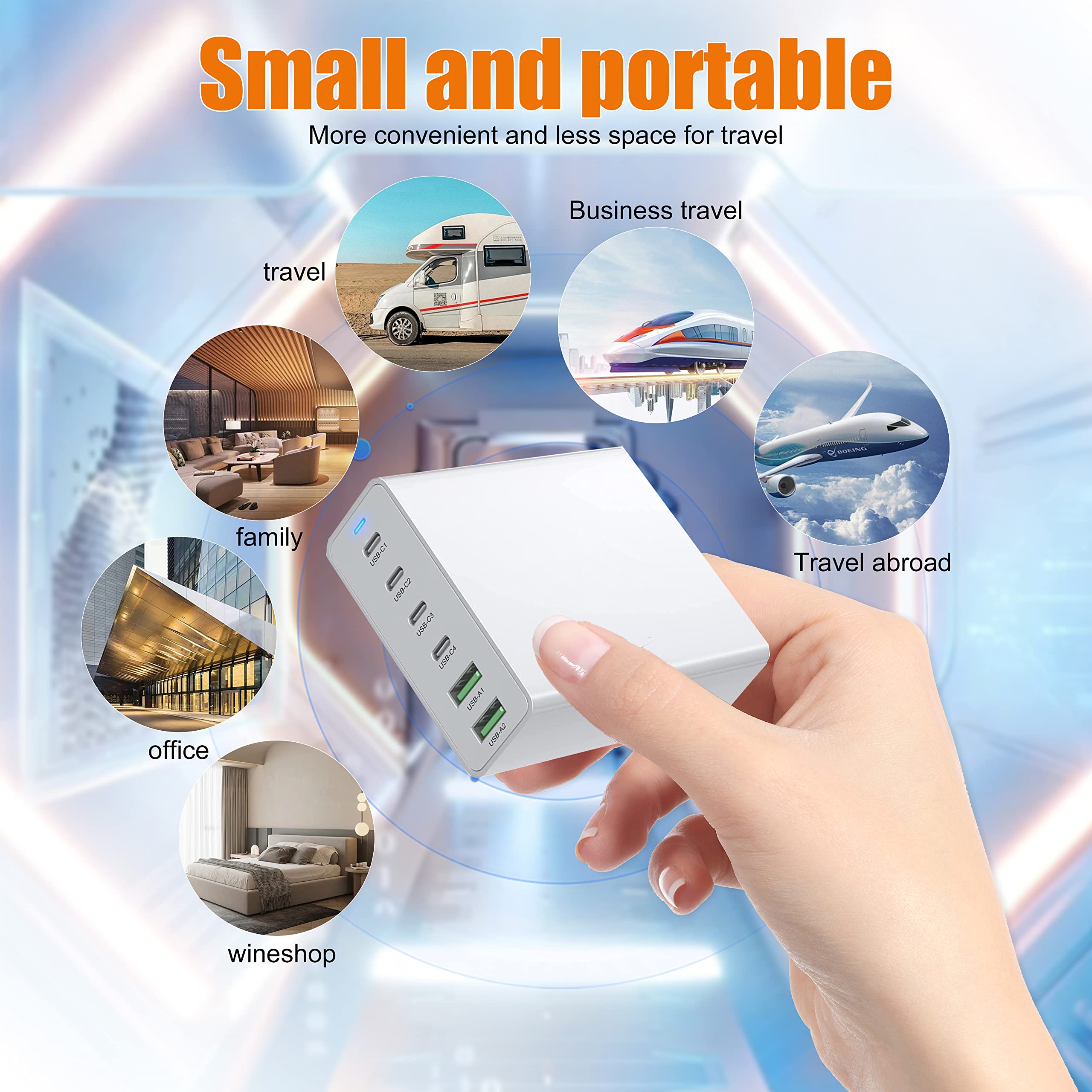 6-Port 120W USB C Fast Charger Block - Multi Port USB Wall Charger Hub for iPhone 15/14/13/12, Samsung Galaxy S23/S22/Note, iPad Pro & Tablets - Perfect for Home, Office & Travel Charging Needs