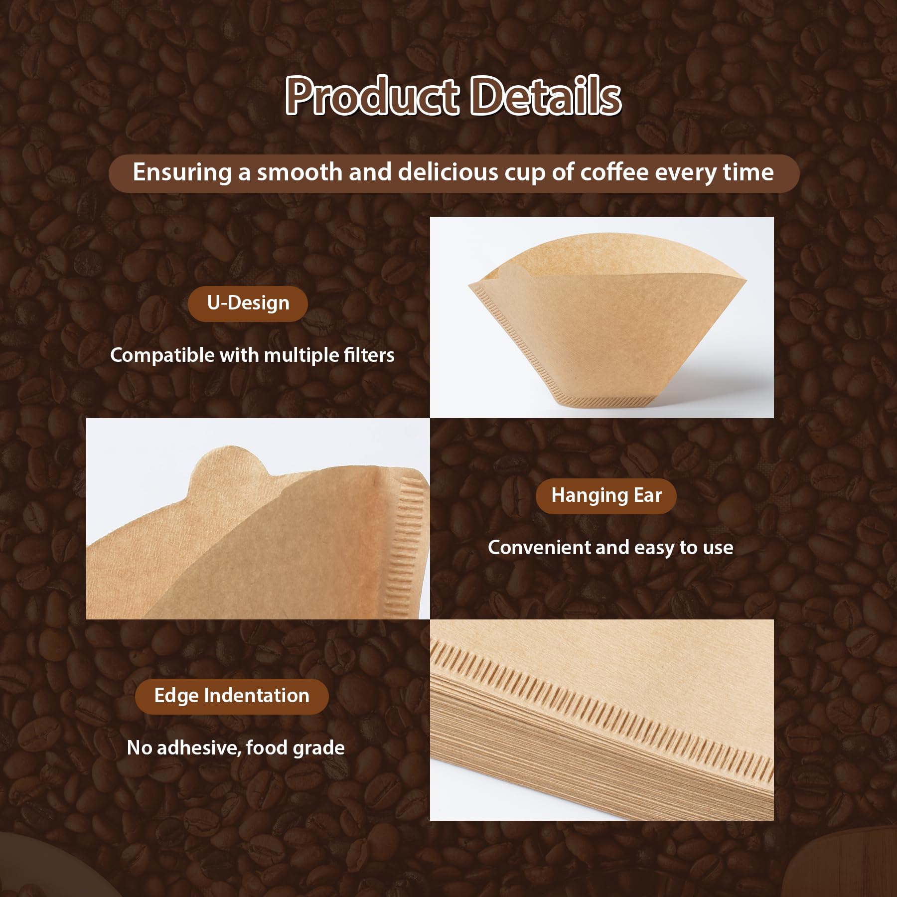 #4 Cone Coffee Filters - 300 Count, Natural Brown Paper for Pour Over & Drip Coffee Makers - Perfect for Home & Office Brewing