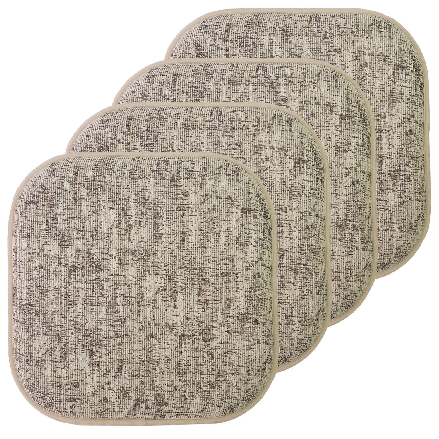 16x16 Inch Memory Foam Chair Cushion with Honeycomb Pattern - Non-Slip Rubber Back - 4 Pack (Chocolate/Cream) - Sweet Home Collection - Perfect for Dining Chairs, Office Seats & Home Decor