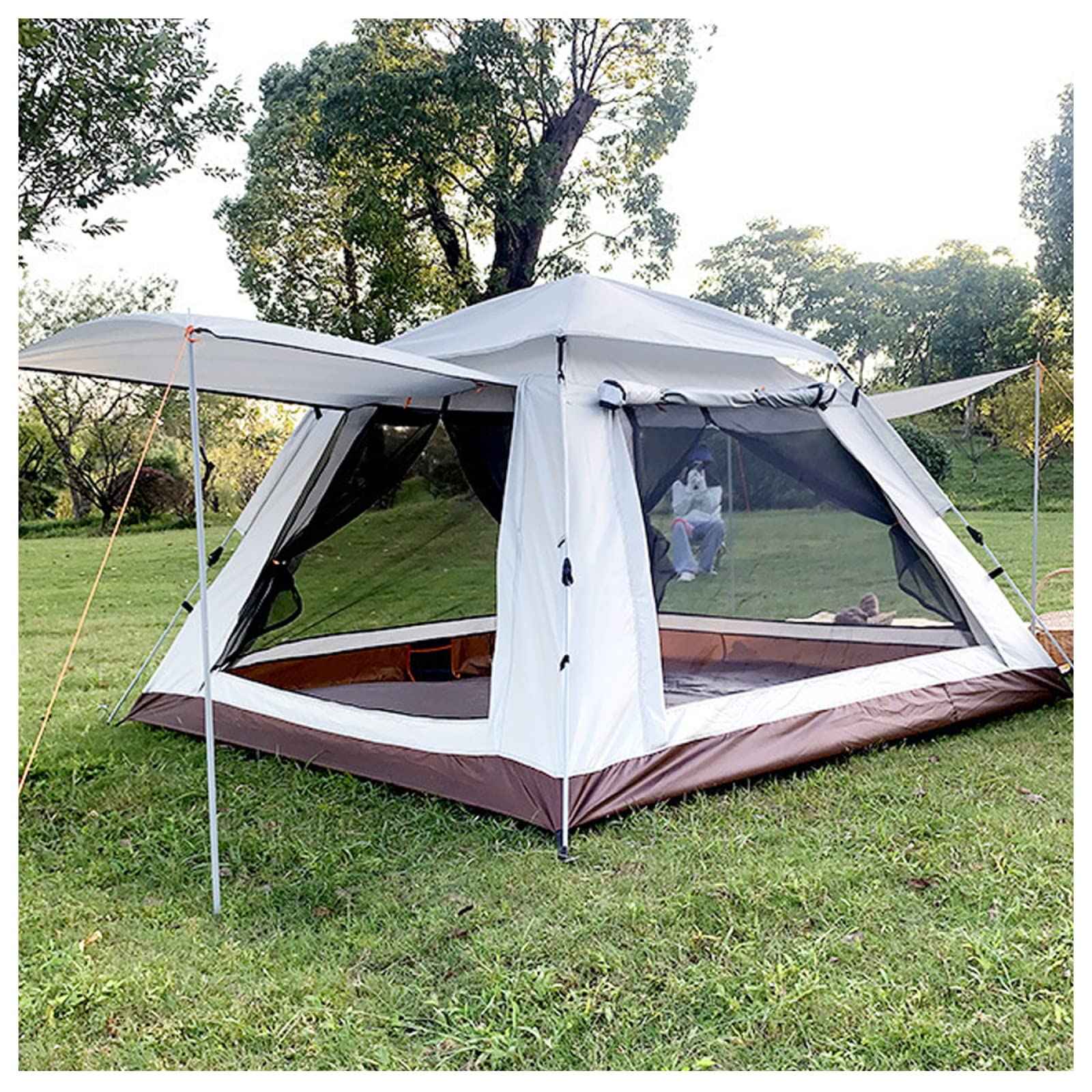 4-Person Tipi Tent for Camping - Insect Proof with Double Doors & 4 Windows - Lightweight & Stable Tunnel Tent for Family Outdoor Adventures - Perfect for Backpacking, Hiking & Beach Trips