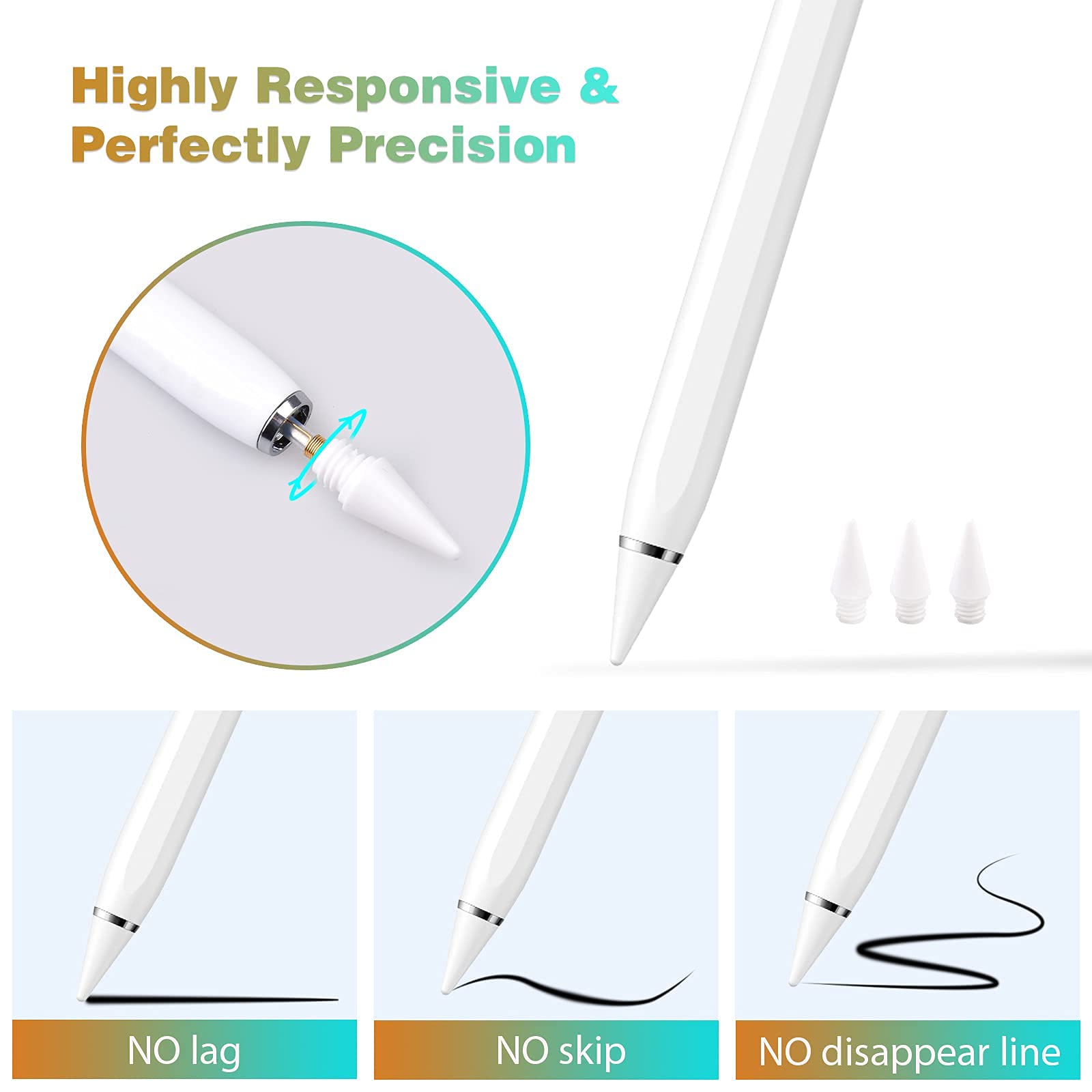 Premium Stylus Pen for iPad (2018 & Later Models) - Tilt & Pressure Sensitivity, Palm Rejection, Magnetic Attachment - Compatible with iPad Pro, Air 3/4, Mini 5 - Perfect for Drawing, Note-Taking & Digital Art
