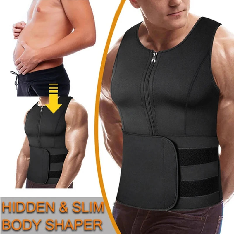 Men's Waist Trainer Body Shaper - Slimming Sauna Vest with Double Belt for Weight Loss & Sweat Control - Perfect for Gym, Workout & Postpartum Recovery