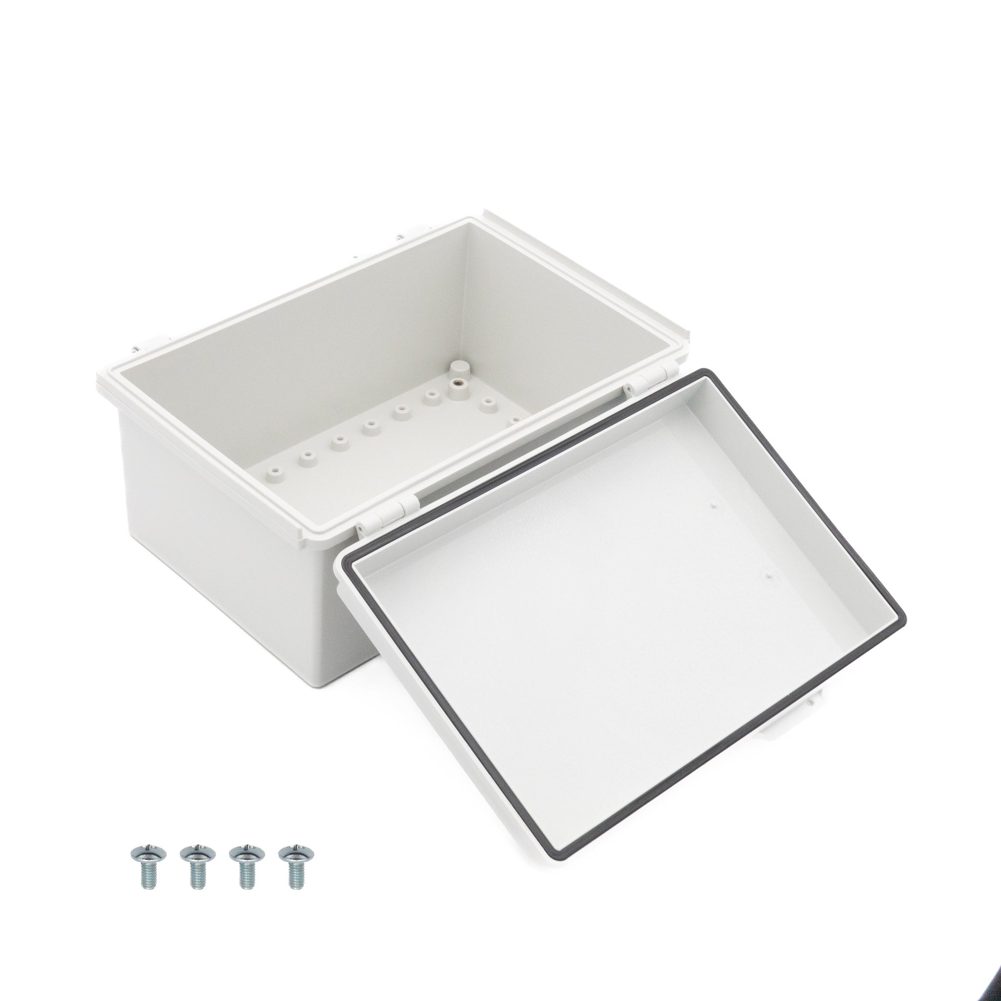 Boxco P Series 7.48x11.02x5.51 Inch Waterproof Plastic Enclosure - IP67 & IK08 Rated Polycarbonate Case with Grey Cover, Molded Hinge & Latch (190x280x140mm) - Ideal for Outdoor Electronics, Industrial Equipment & Harsh Environment Protection