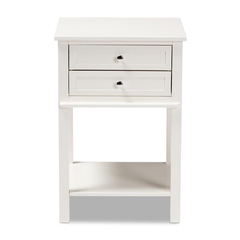 BOWERY HILL White Finished 2-Drawer Wood Nightstand - Modern Bedside Table for Bedroom, Living Room & Guest Room - Compact Storage with Smooth Gliding Drawers