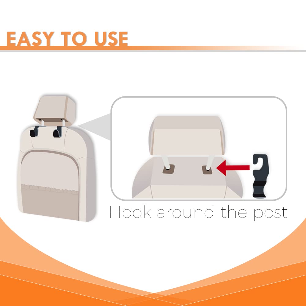 2 Pack Black Leather Car Headrest Hooks - Heavy Duty Purse Holder & Back Seat Hanger for Handbags, Groceries, Shopping Bags - Perfect Vehicle Storage Organizer for SUVs, Sedans & Trucks