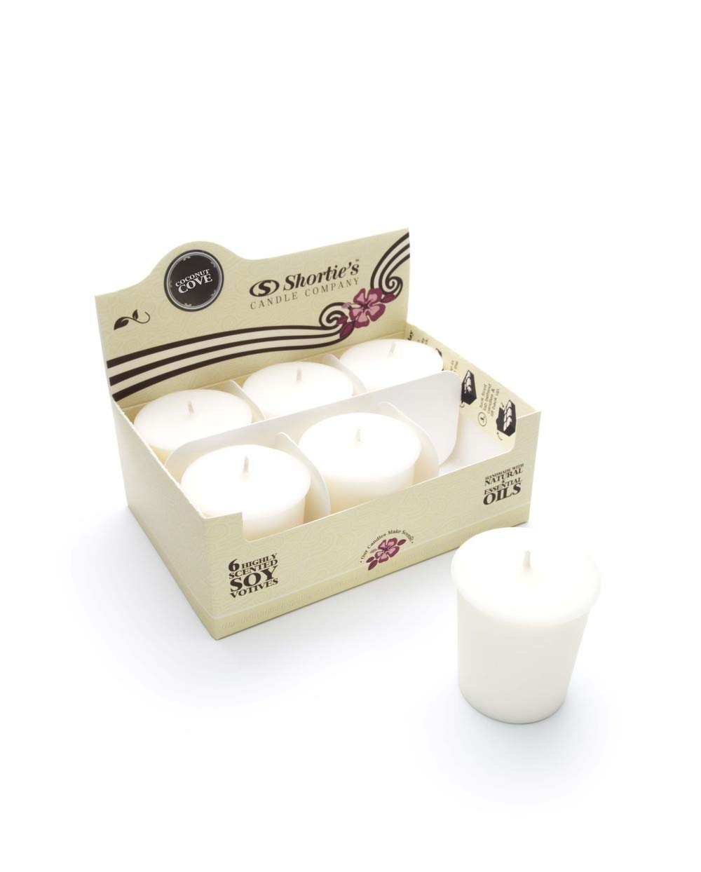Natural Scented Soy Votive Candles - 6 Pack White Coconut Cove Candles with Fruit & Berry Fragrance Oils - Perfect for Home Decor, Relaxation & Romantic Ambiance