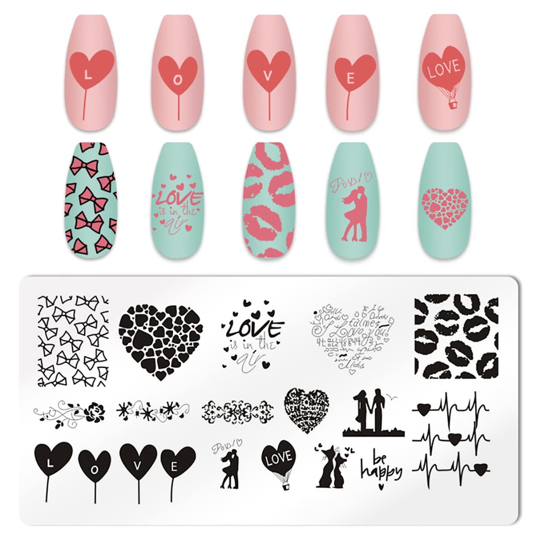 6pcs Valentine's Day Love Heart Nail Stamping Plates Kit - Romantic Heart Image Designs for Nail Art, DIY Manicure Tools for Women | Perfect for Valentine's Gifts, Date Nights & Bridal Nail Designs