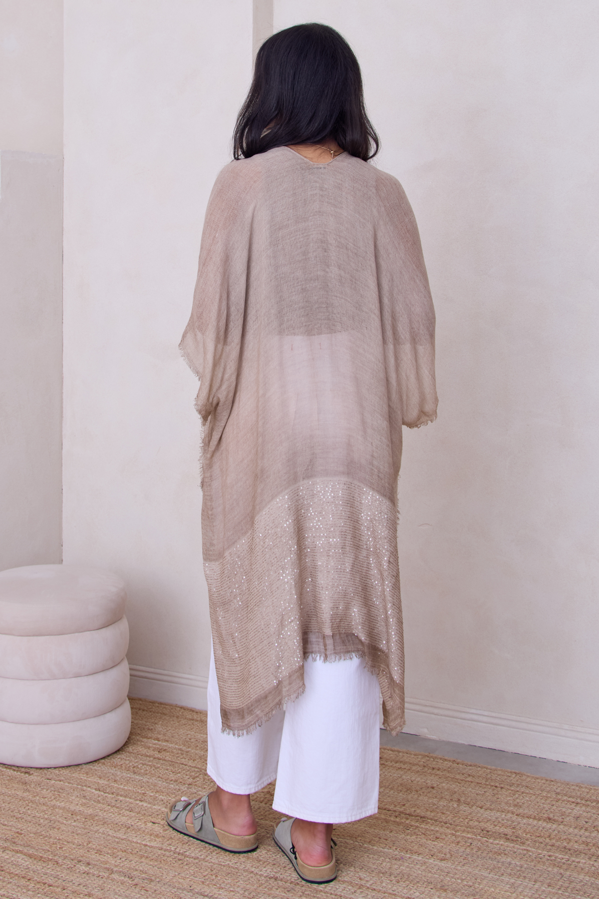 Elegant Fringed Sequin Kimono Robe - Women's Boho Chic Cover Up for Beach, Pool Party & Evening Wear