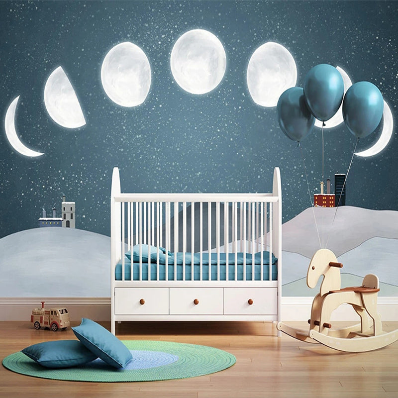 Sunrise to Sunset Moon Phase Nursery Wallpaper - Celestial Themed Baby Room Decor for Day & Night Sky Scenes