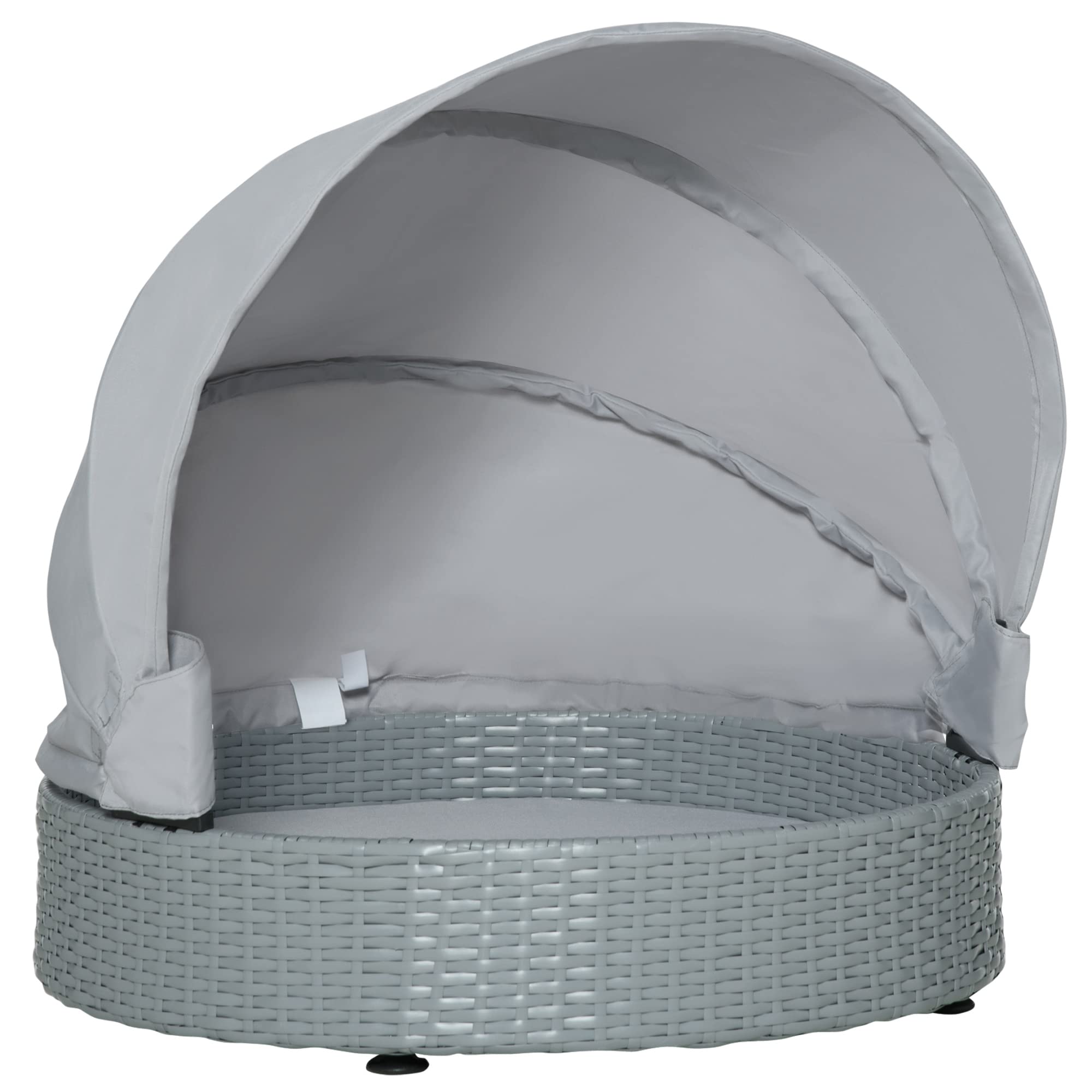 PawHut Wicker Dog Bed with Adjustable Canopy - Rattan Pet Sofa House Shelter for Small Dogs - Indoor Outdoor Cushioned Pet Bed - Grey - Perfect for Living Room, Patio & Backyard Use