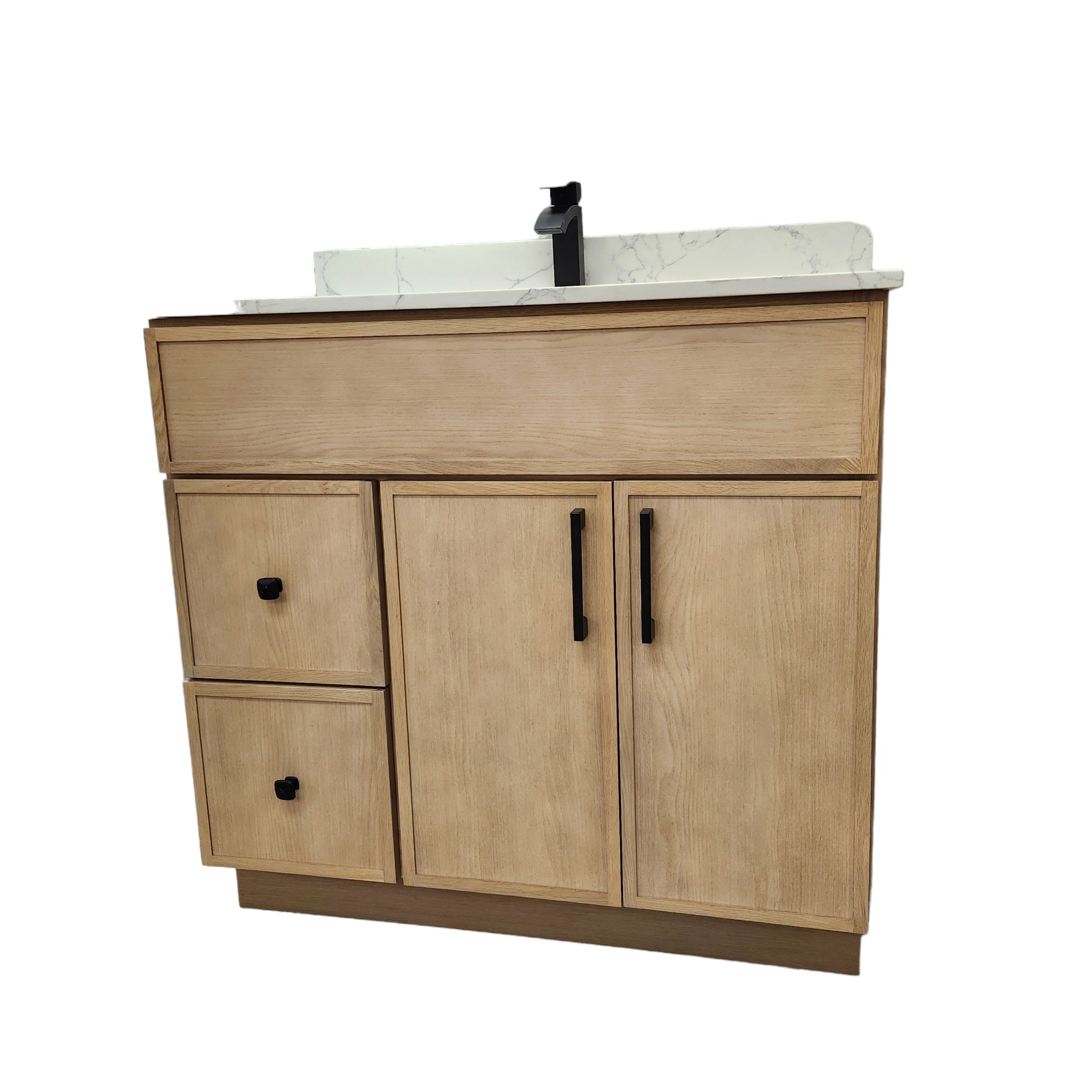42-Inch LEO Modern Bathroom Vanity with Quartz Countertop & Left Side Drawers - Perfect for Small Bathrooms, Master Suites & Powder Rooms