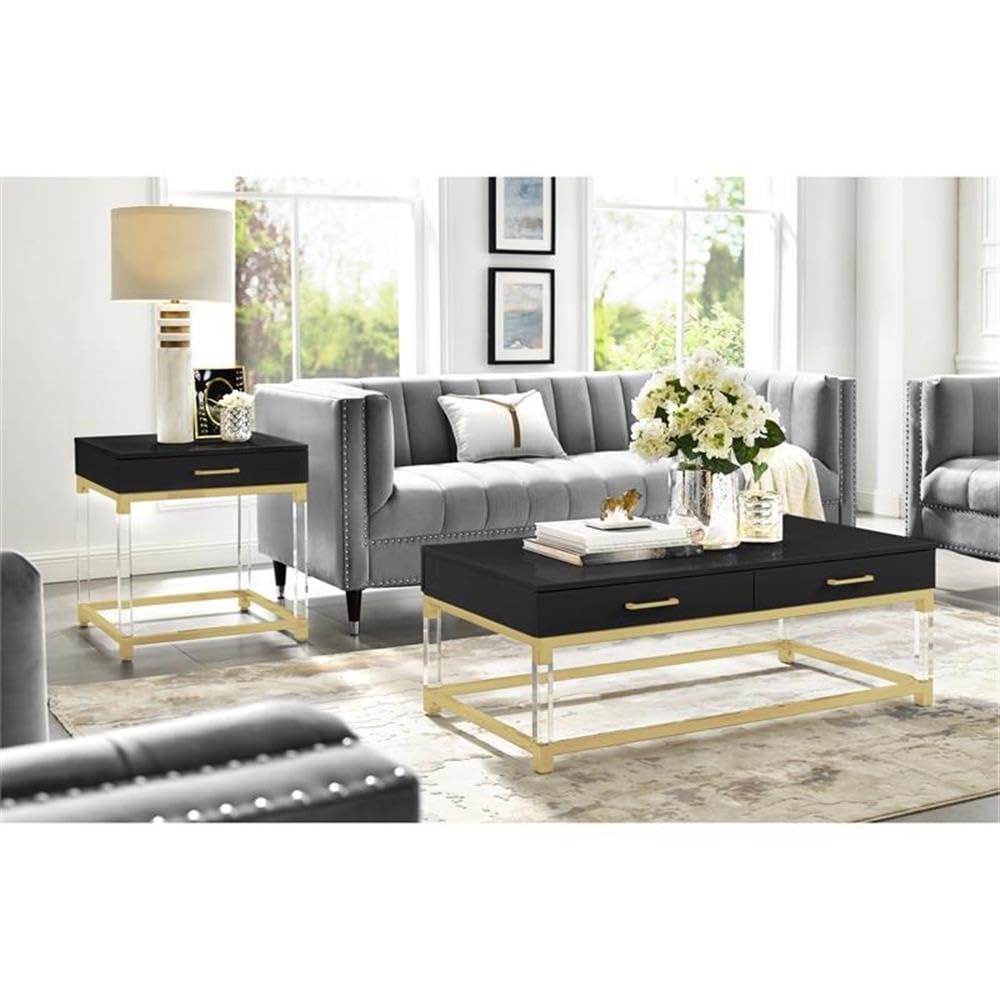 Black/Gold Posh Briar Metal Coffee Table with Acrylic Legs - Living Room Decor