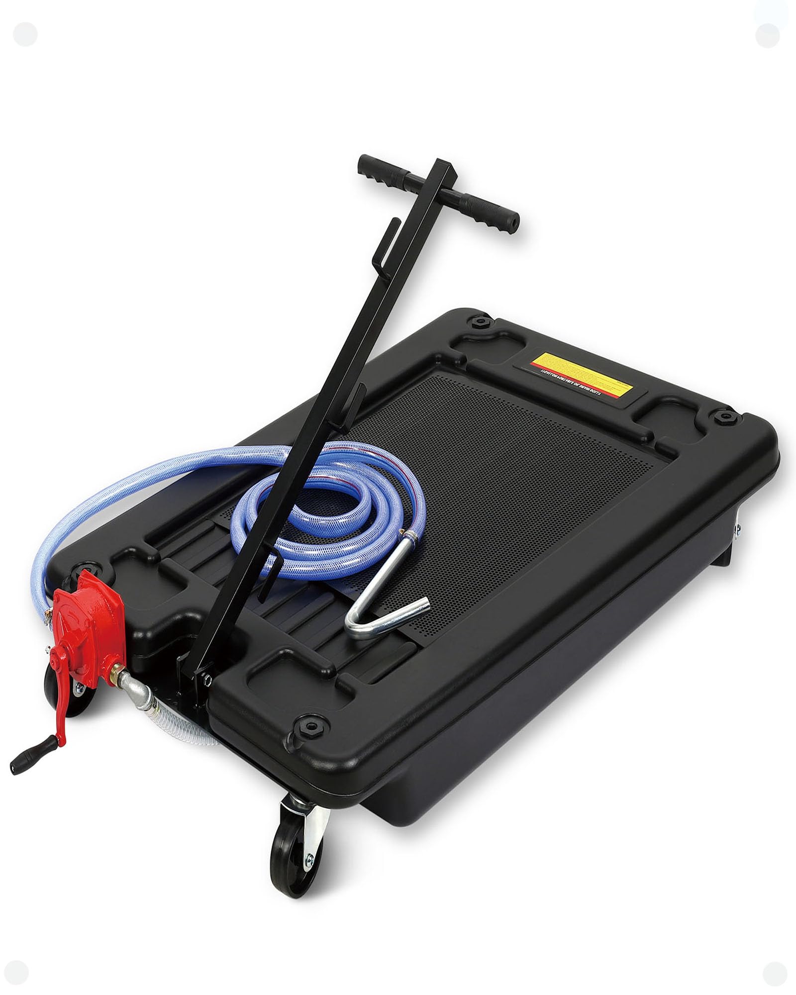 DEXSO 17 Gallon Oil Drain Pan with Pump & 8 Ft Hose - Low Profile Oil Change Cart with T-Folding Handle for Trucks, Cars, SUVs - Perfect for DIY Oil Changes & Garage Maintenance