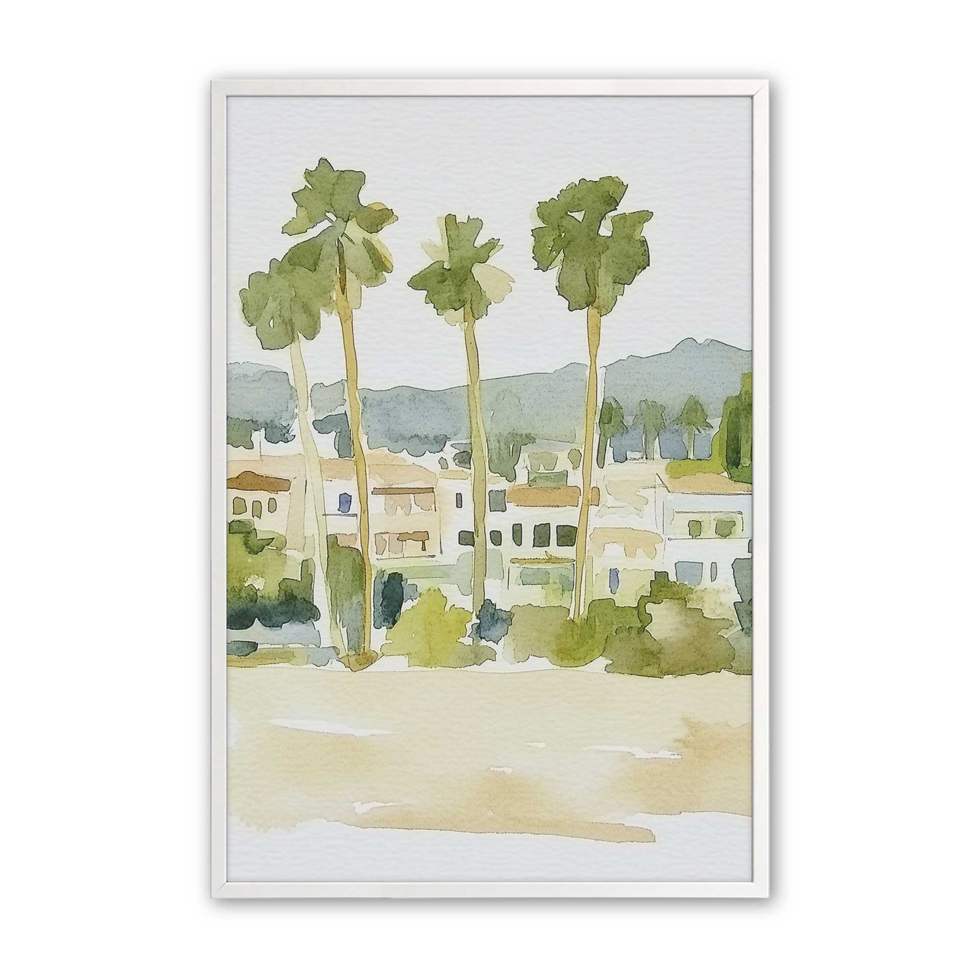 Desert Palms and Villas Wall Art Print - Tropical Landscape Canvas Painting for Home & Office Decor | Perfect for Living Room, Bedroom, Beach House