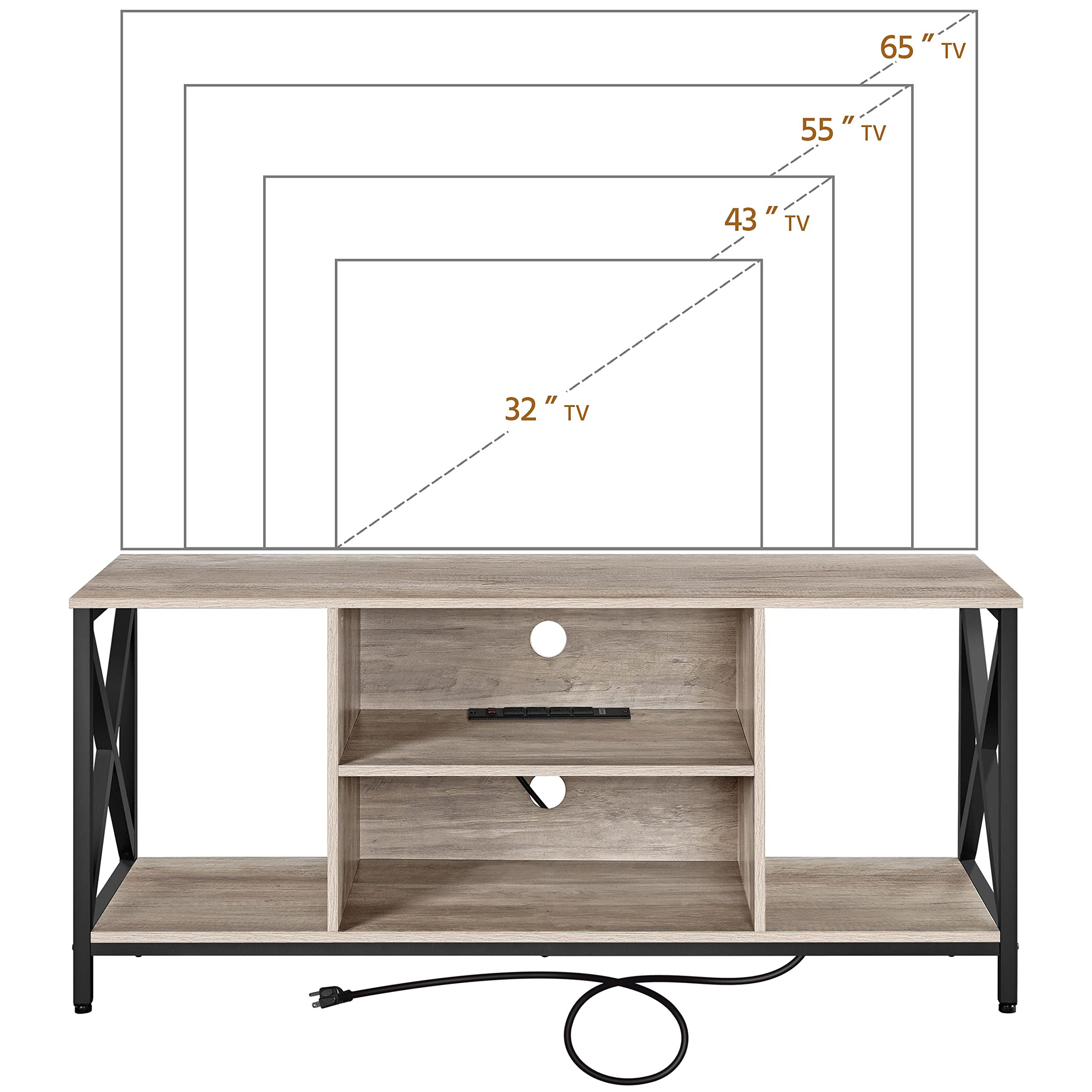 Yaheetech 65 Inch TV Stand with Power Outlets, Industrial Style Entertainment Center & Media Console with Open Storage Shelves - Modern TV Cabinet for Living Room, Bedroom, Home Theater (Gray) - Perfect for Organizing Electronics & Enhancing Home Decor