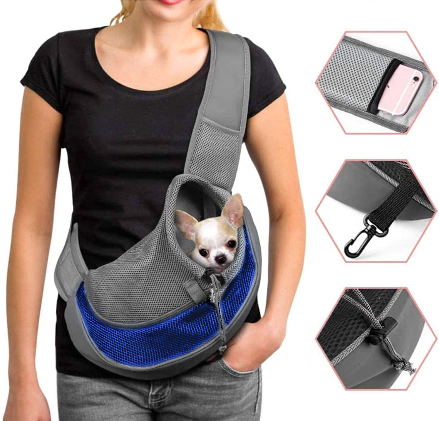 Hands-Free Adjustable Pet Carrier Sling for Small Dogs & Cats - Padded Shoulder Strap with Breathable Mesh Pocket - Lightweight Travel Tote Bag for Puppies & Small Animals - Perfect for Outdoor Adventures, Vet Visits & Daily Walks