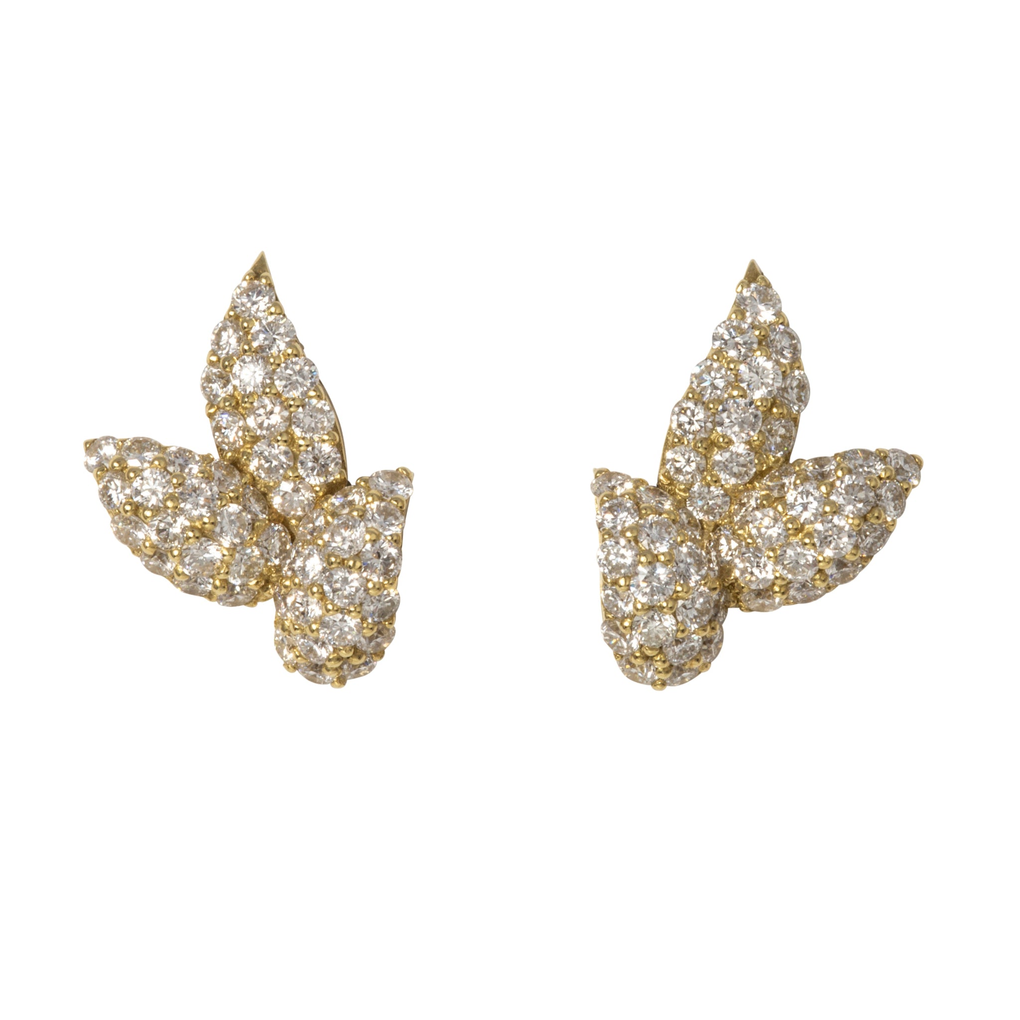 1.54ctw Diamond Pavé Flower Petal 18K Yellow Gold Earrings for Women - Elegant Floral Dangle Earrings for Wedding, Anniversary & Special Occasions