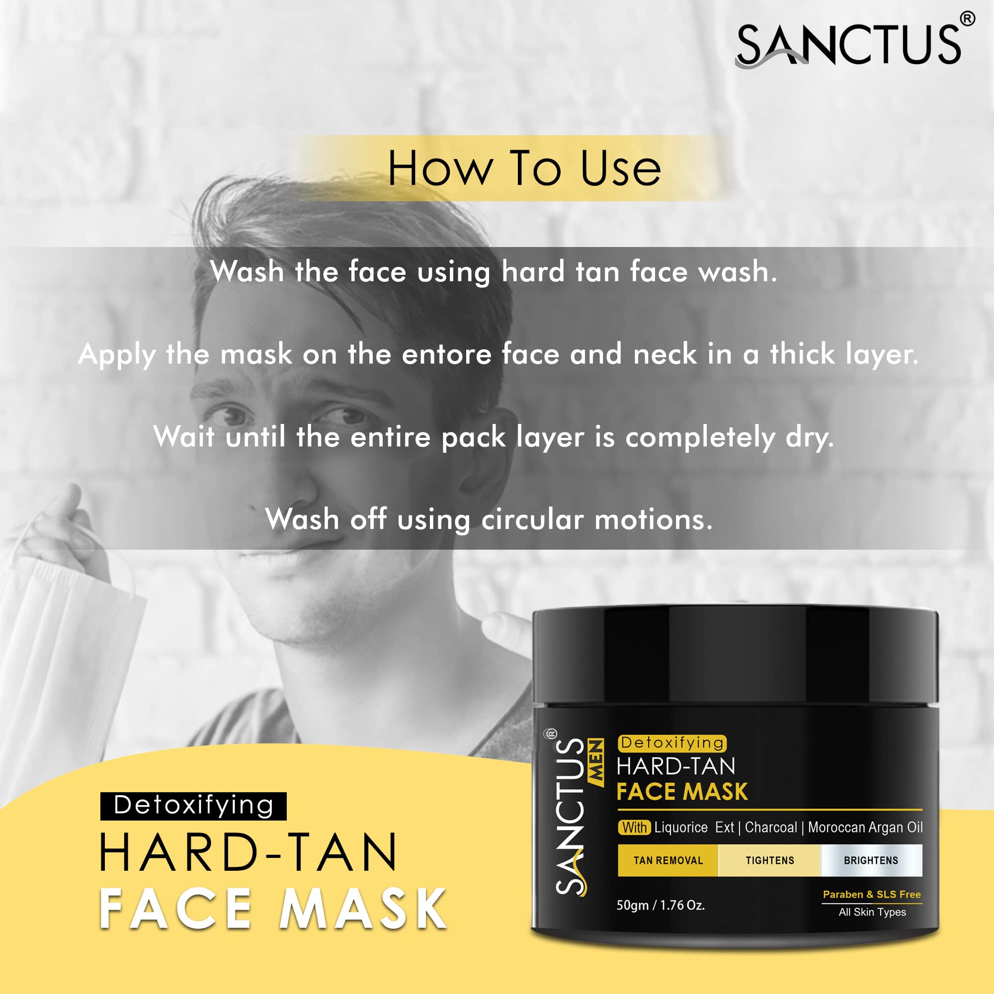 Men's Hard Tan Removal Face Mask - Fade Pigmentation & Dark Spots, Lighten Scars with Natural Extracts (Liquorice, Bamboo Charcoal, Argan Oil, Tea Tree Oil, Seabuckthorn) - 50g - Perfect for Post-Sun Care & Acne Scar Treatment