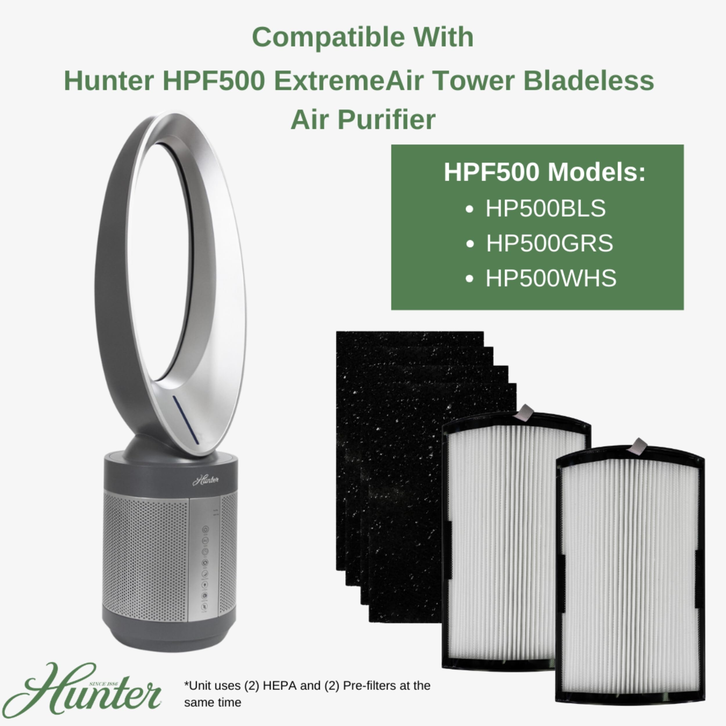 Hunter Fan Company H-HF500-VP Replacement Filter Value Pack (6-Piece Set, White) for HPF500 Air Purifier - Cleaner Air for Home, Office & Bedroom