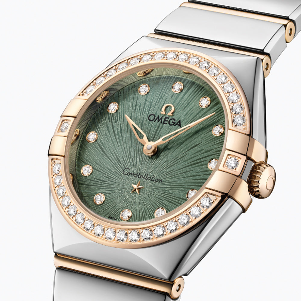 Constellation Diamonds Quartz Watch - 28mm Steel & Moonshine Gold Case with Green Dial & Bracelet | Perfect for Women's Fashion, Office Wear & Special Occasions