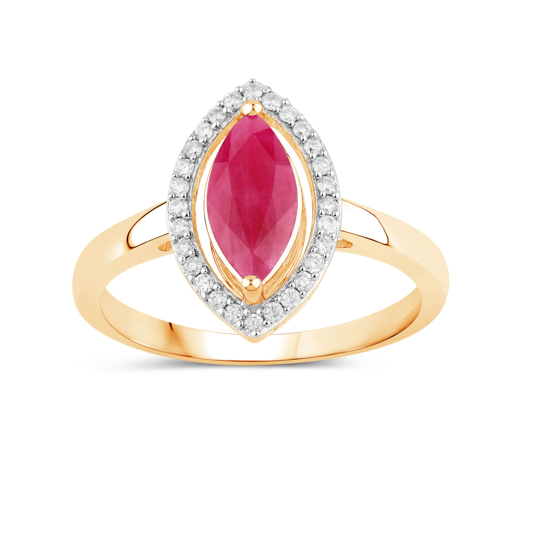 10K Solid Gold Ruby and White Diamond Halo Ring for Women - Elegant Engagement, Wedding, Anniversary Gift Jewelry - Perfect for Valentine's Day, Proposals & Special Occasions
