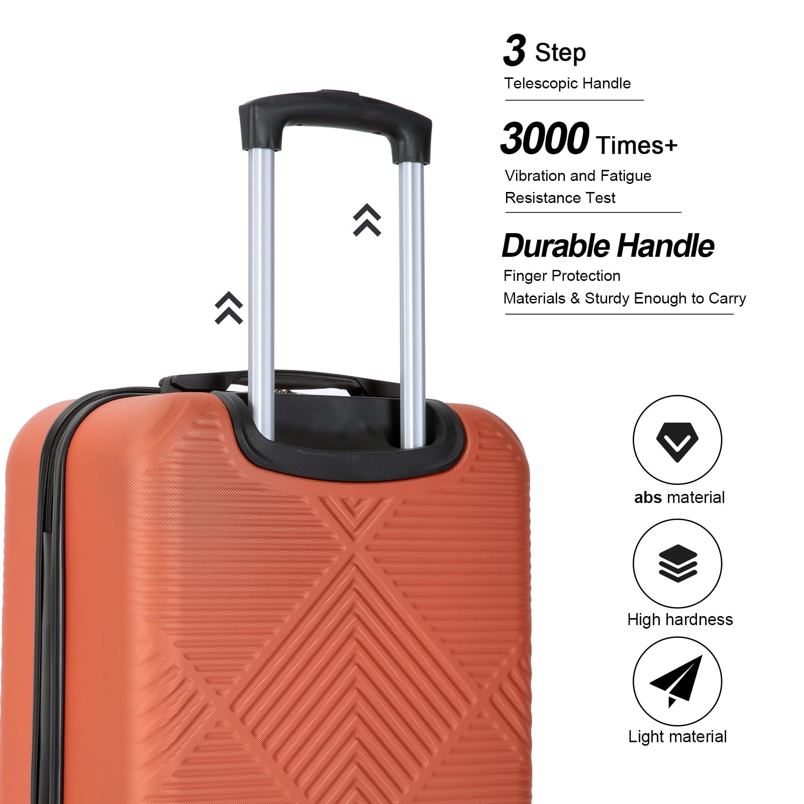 4-Piece Hardshell ABS Luggage Set with Double Spinner Wheels - Lightweight & Durable Suitcase for Carry-On & Checked Travel (Orange) - Perfect for Family Vacations, Business Trips & International Travel