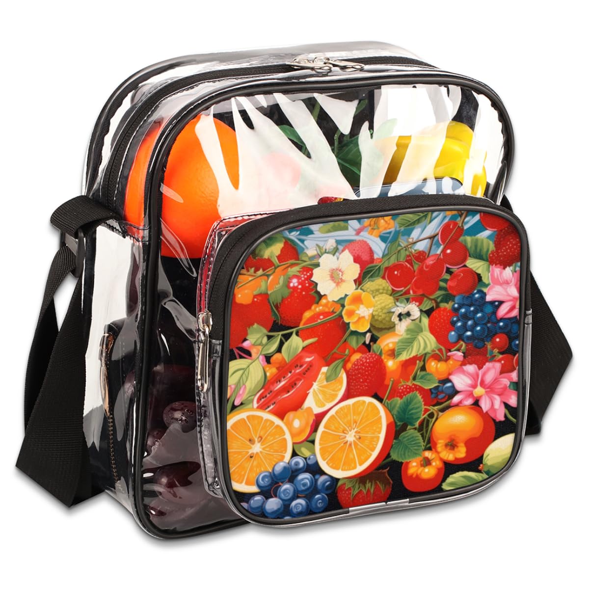 Stunning Fruit Print Clear Crossbody Purse - Stadium Approved Transparent Bag for Women & Men | Perfect for Music Festivals, Sports Games & Concerts