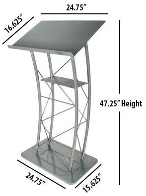 Kingdom KML2S Large Curved Lectern with Shelf - Silver Powder Coat Metal Church Pulpit, Conference Podium for Speeches, Presentations, Weddings, and Corporate Events