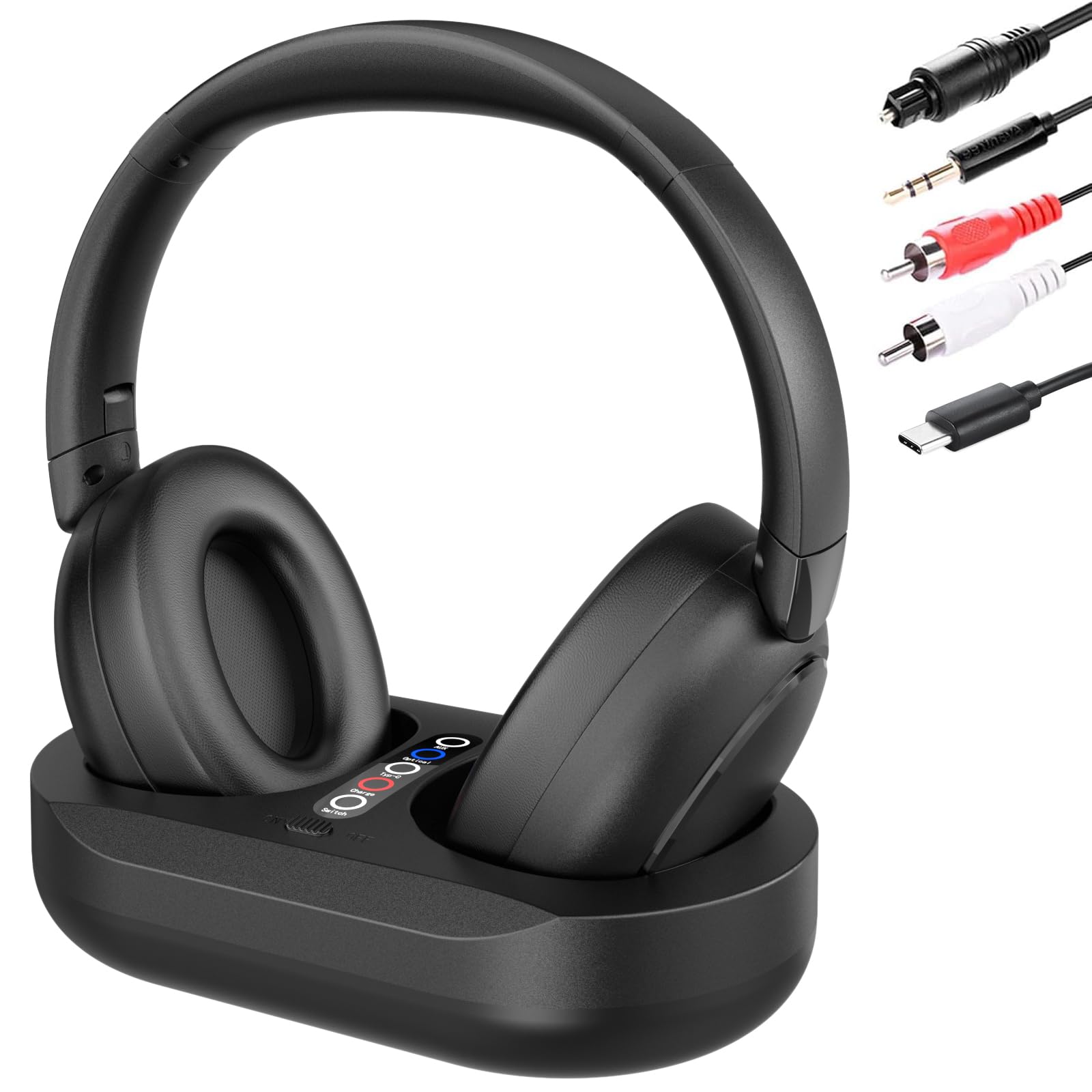 Wireless Bluetooth Headphones for TV Watching with Charging Dock - Comfortable Over-Ear Headset for Seniors, No Audio Delay, Easy Setup (Black) - Perfect for Home Entertainment, Late Night Viewing & Hearing Assistance