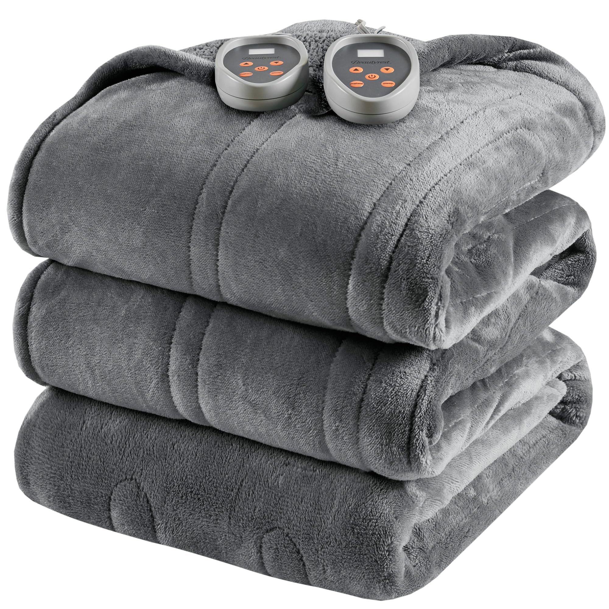 Beautyrest Electric Heated Blanket - 20 Heat Settings & Auto Shut Off Timer, Reversible Sherpa Plush Blanket for Queen Size Bed (90x84 inches), Machine Washable, Soft & Warm Grey Blanket - Perfect for Winter Nights, Cold Weather & Cozy Home Comfort