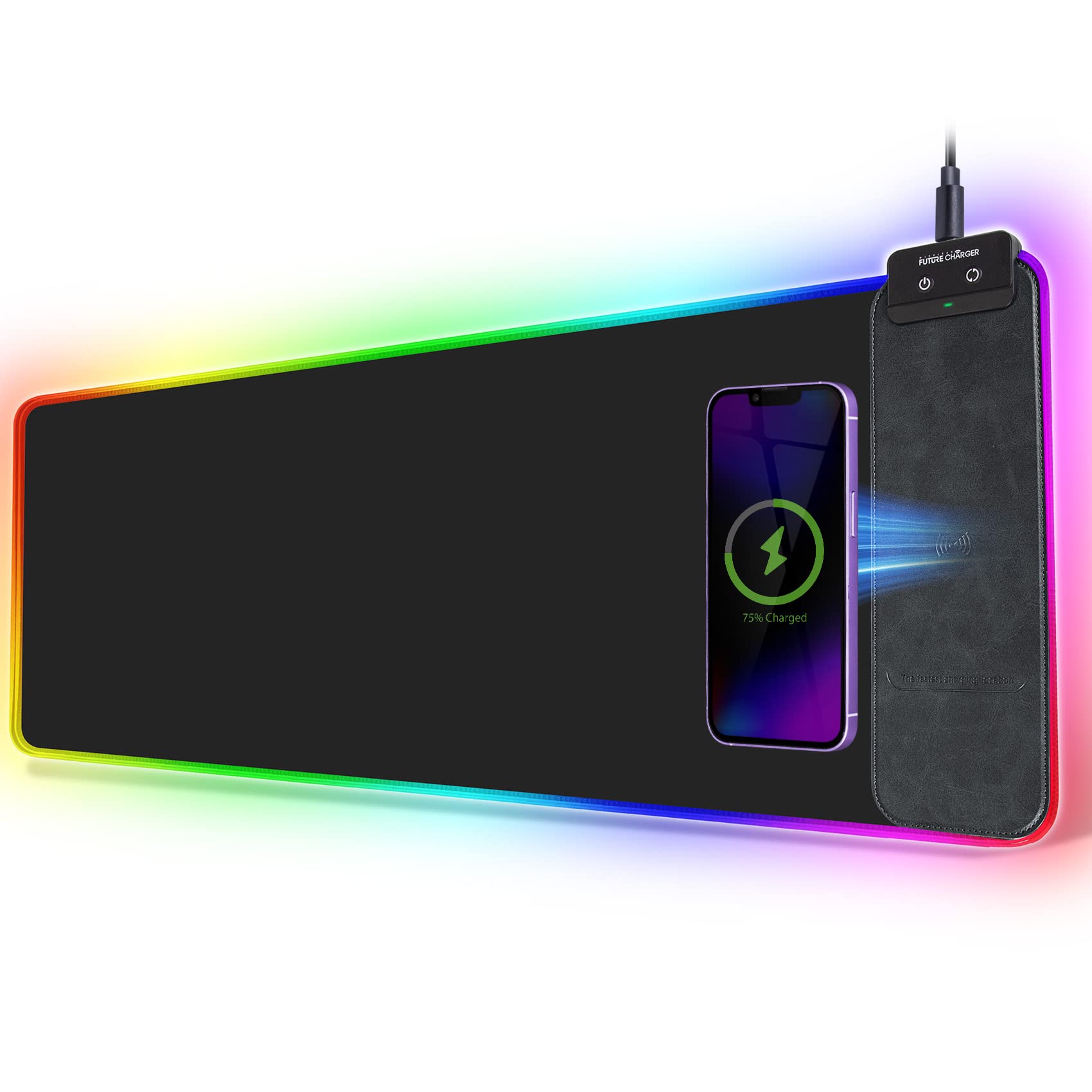 FutureCharger RGB Gaming Mouse Pad with Wireless Charger - Large Extended Non-Slip Rubber Base Desk Mat (31.49x11.81inch, Black) for PC, Laptop, Office & Home Gaming Setup | Perfect for Esports, Work & Productivity