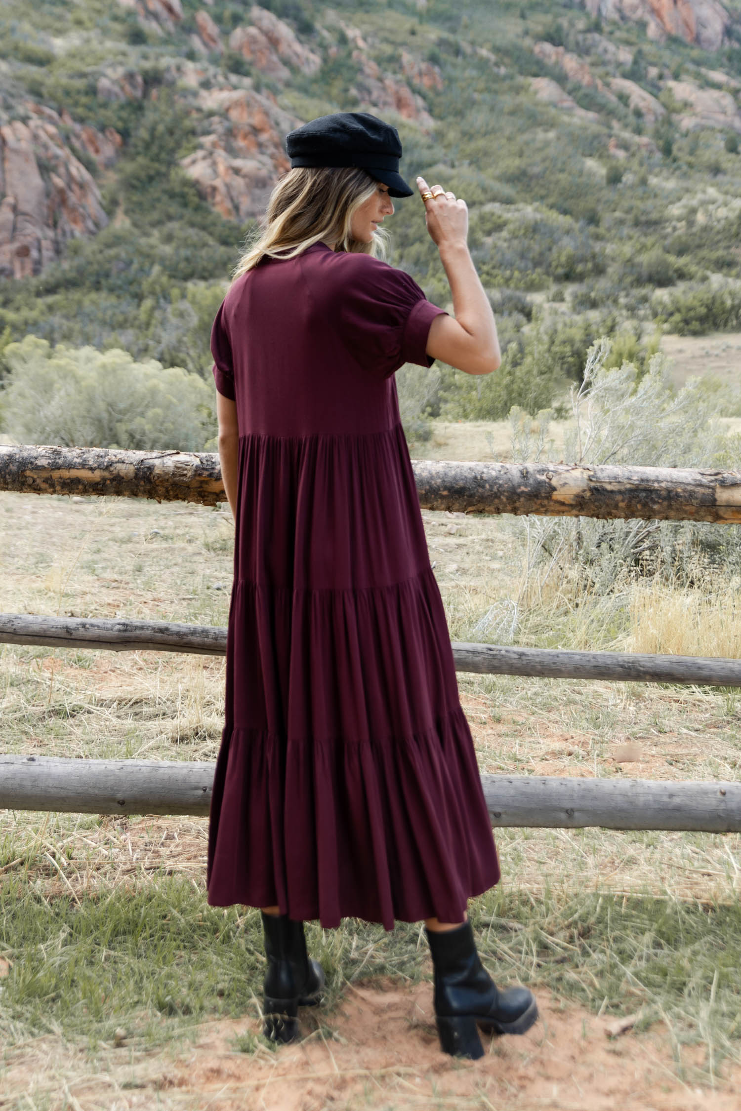 Amanda Elegant Burgundy Tiered Maxi Dress for Women - Perfect for Weddings, Parties & Special Occasions