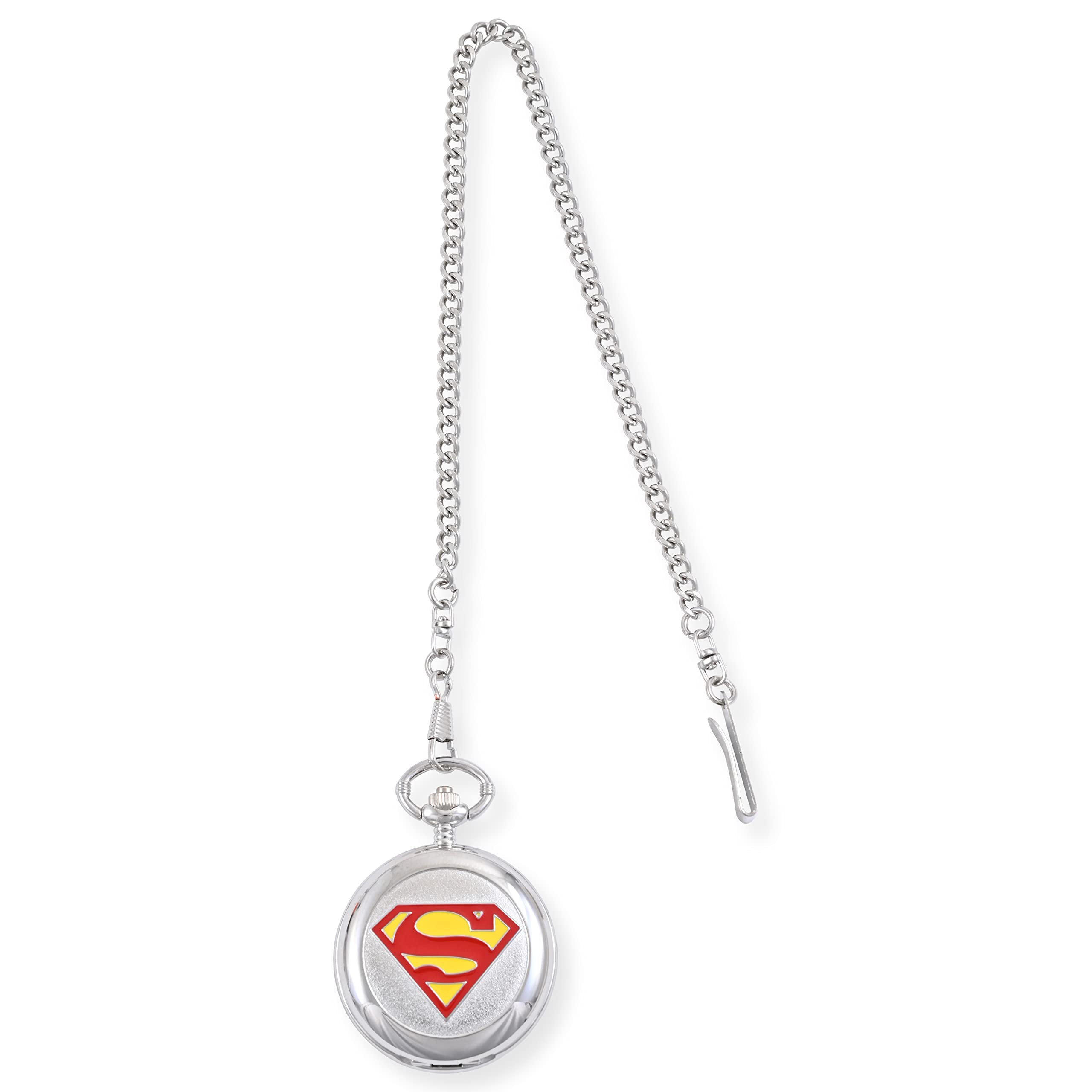 Superman Shield Analog Pocket Watch for Men - Silver Cover, Vintage Style Pocket Watch, Collectible Gift for Him (SUP3073AZ) | Perfect for Cosplay, Gifts & Superhero Fans