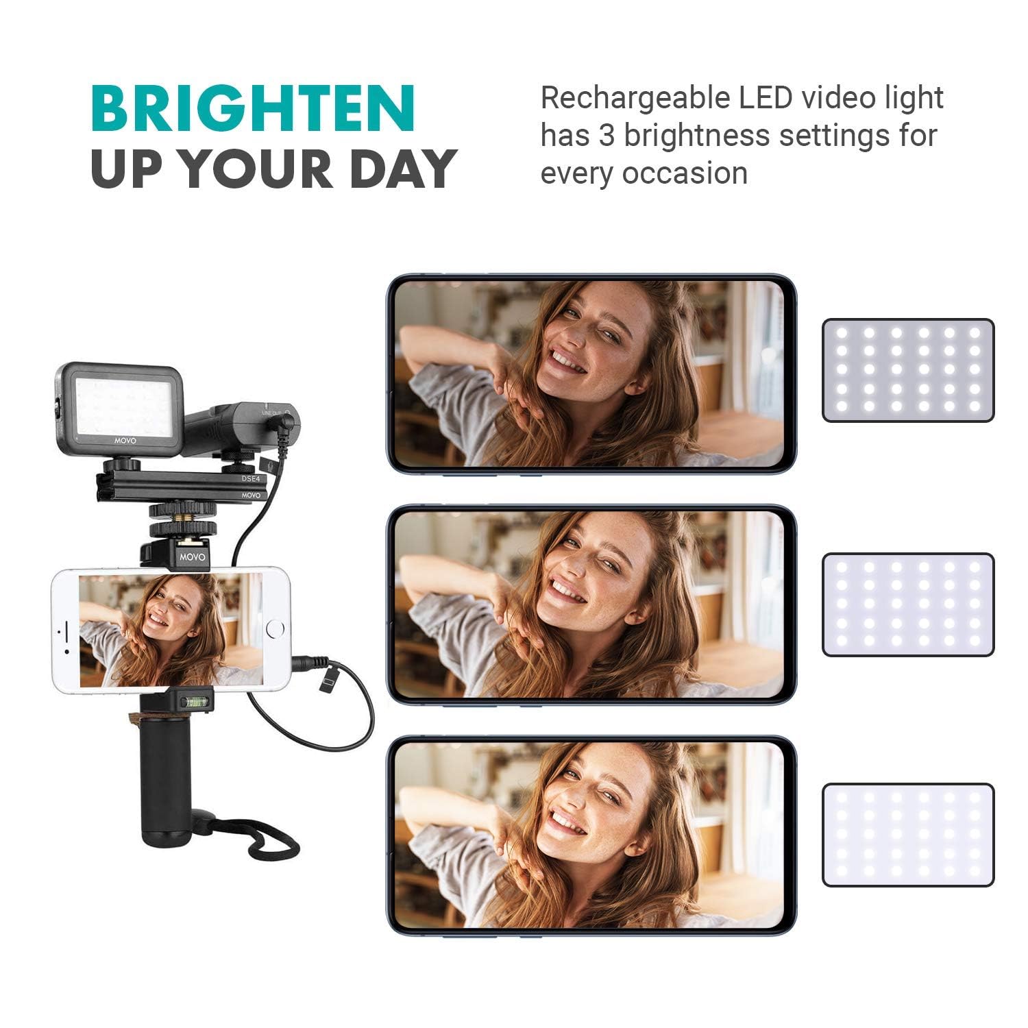 MOVO VXR10 Shotgun Microphone Kit - Professional Smartphone Video Kit with Shotgun Mic, Phone Grip, Tripod & LED Light for iPhone, Android, DSLR Cameras - Perfect for Vlogging, YouTube, Live Streaming & Content Creation