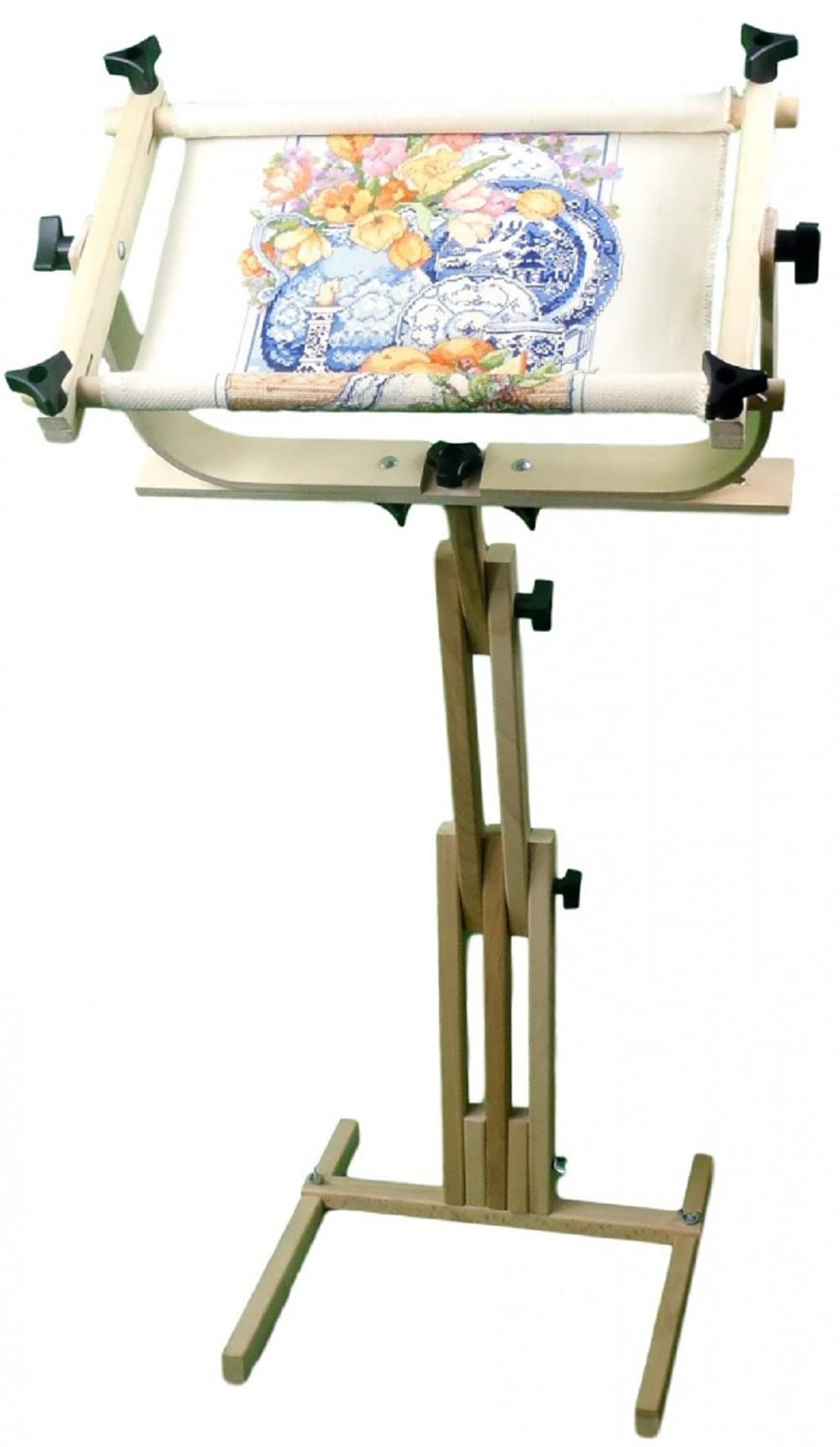 Frank A. Edmunds Stitcher's Wonder! Floor Stand Scroll Frame for Embroidery & Needlework - Adjustable Wooden Frame for Cross Stitch, Tapestry & Handcraft Projects - Perfect Home Decor & Gift Idea