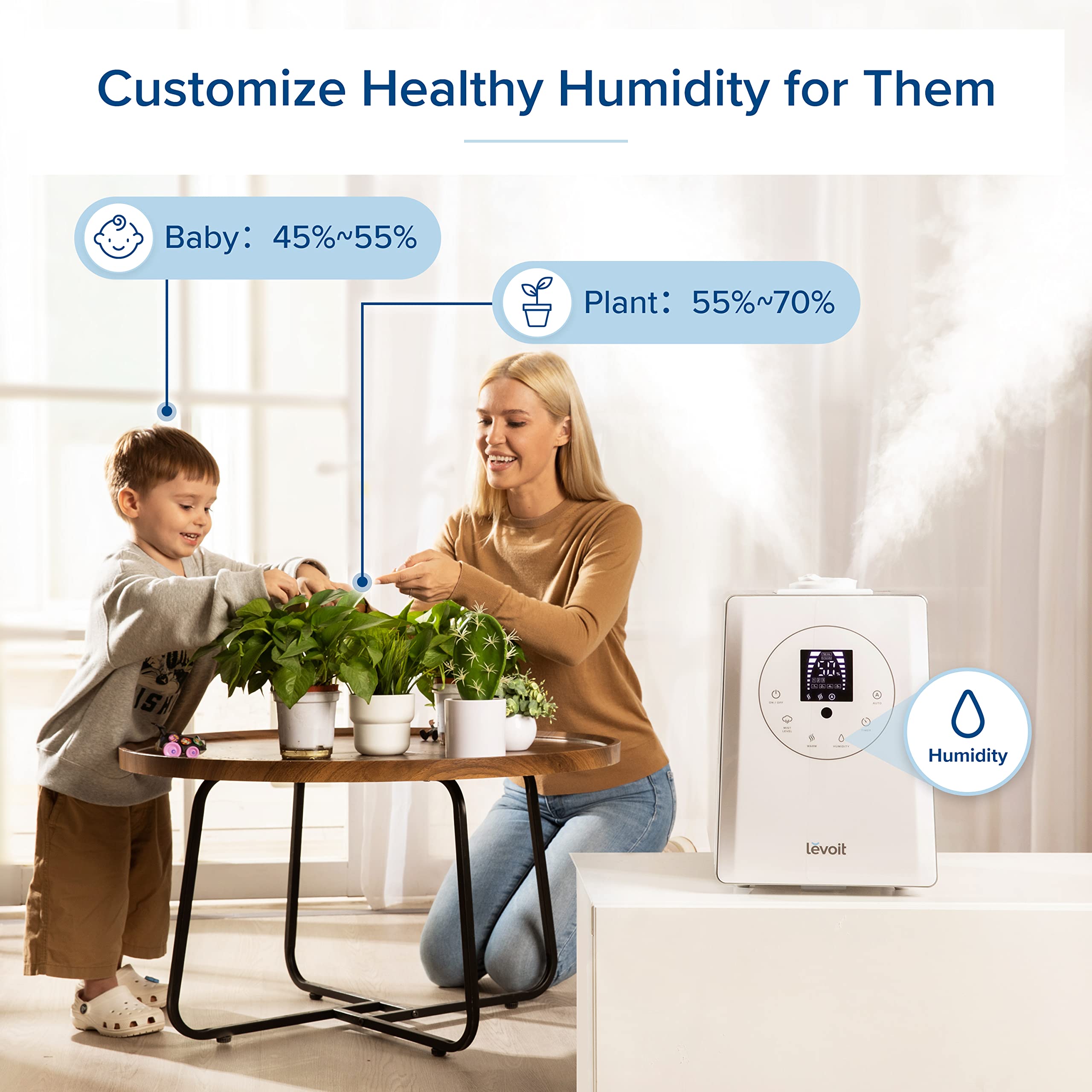 LEVOIT 6L Ultrasonic Humidifier - Warm & Cool Mist for Large Rooms, Bedrooms & Whole House | Built-in Humidity Sensor, Essential Oil Diffuser | Whisper Quiet with Timer | Ideal for Dry Air Relief, Baby Nurseries & Plant Care (White)