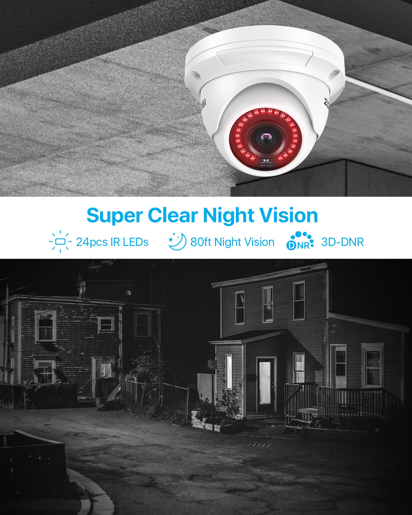 ZOSI 16CH 4K PoE Security Camera System with 4TB HDD - 10pcs 5MP Outdoor/Indoor IP Cameras, H.265+ 16CH 8MP NVR, 120ft Night Vision, Remote Access, 24/7 Recording - Ideal for Home Security, Business Surveillance & Property Monitoring