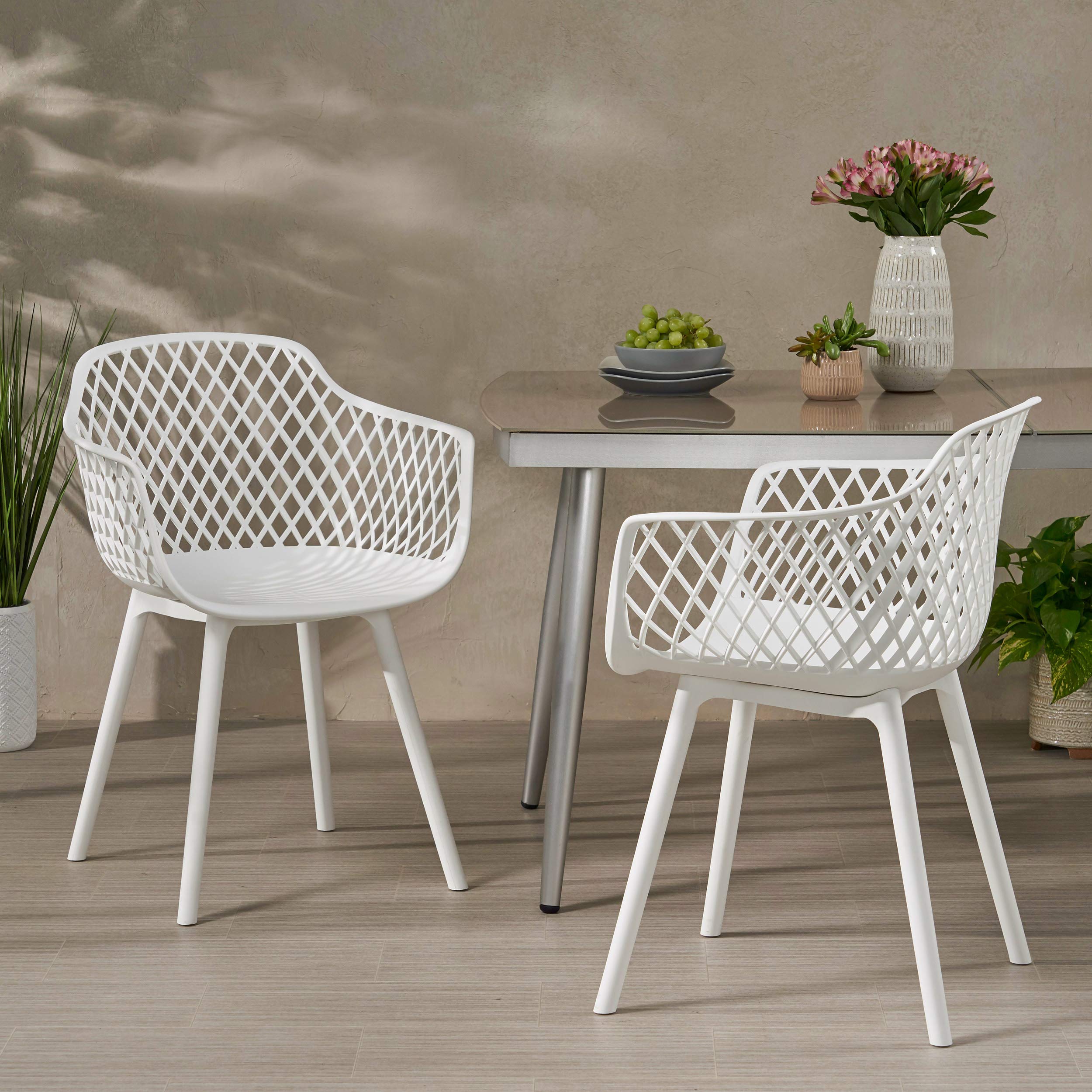 Christopher Knight Home Richard Outdoor Modern Dining Chair Set of 2, White - Patio, Garden, Poolside & Backyard Dining Furniture