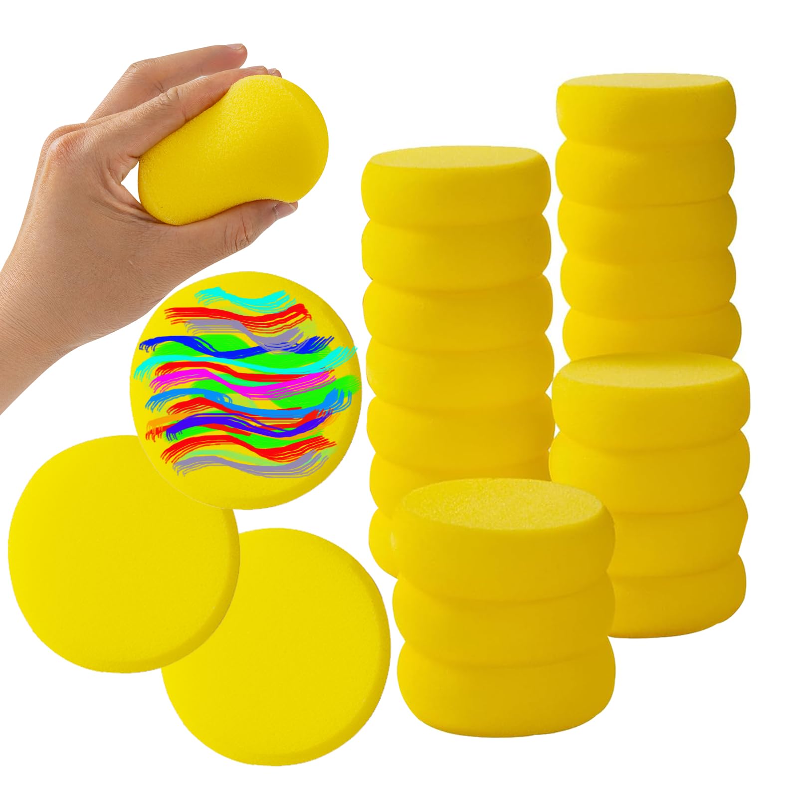30 Pack Round Painting Sponge 2.9 Inch - Artist Sponges for Watercolor, Ceramic & Face Painting - Soft Synthetic Clay Sponges for Kids & Adults - Perfect for Art Projects, DIY Crafts & Makeup Application