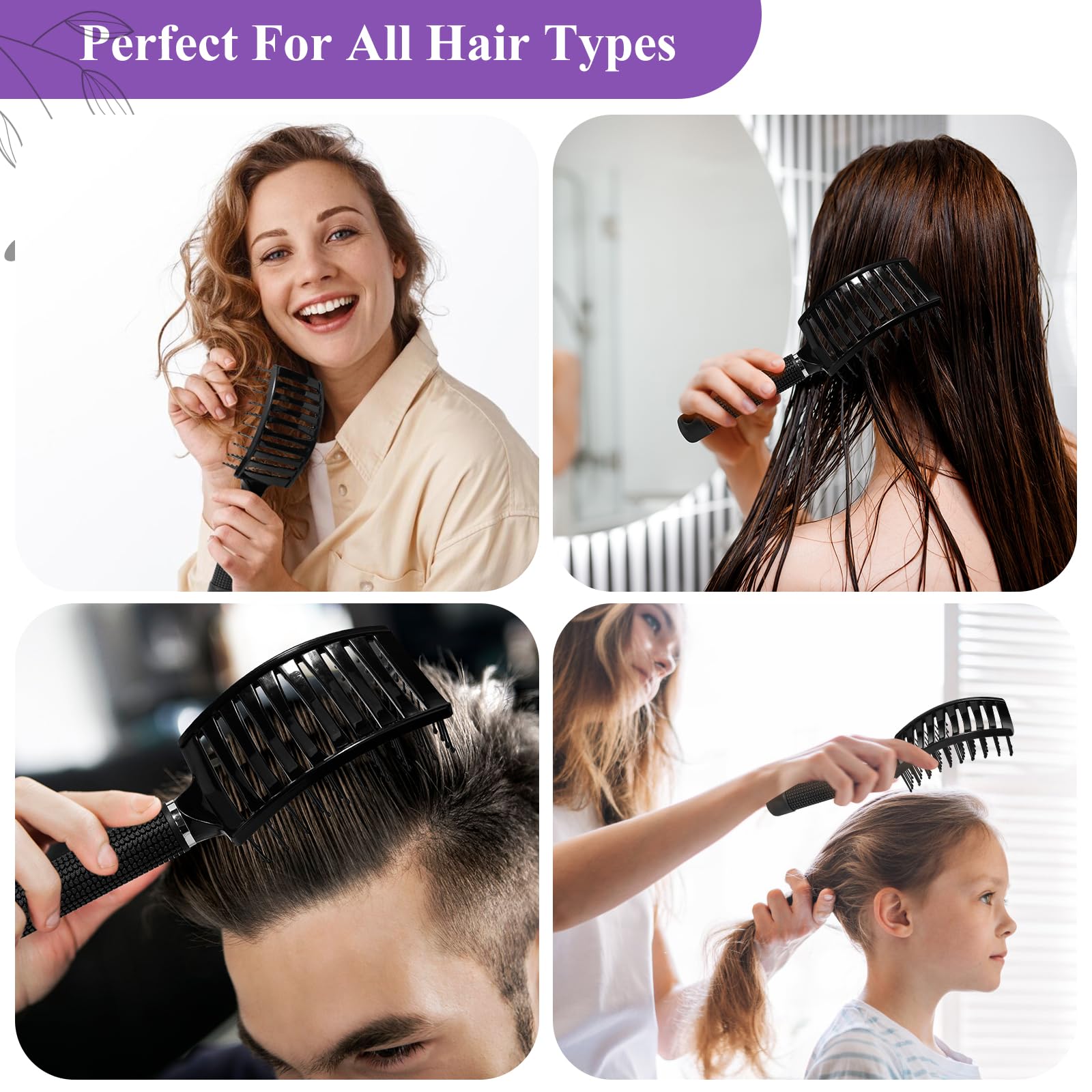 **Detangling Hair Brush for Women, Men & Kids - Curved Vent Brush for Wet & Dry Hair - Faster Blow Drying, Reduces Frizz & Adds Shine - Perfect for Curly, Straight, Thick or Thin Hair (Black) - Ideal for Home, Travel & Salon Use**