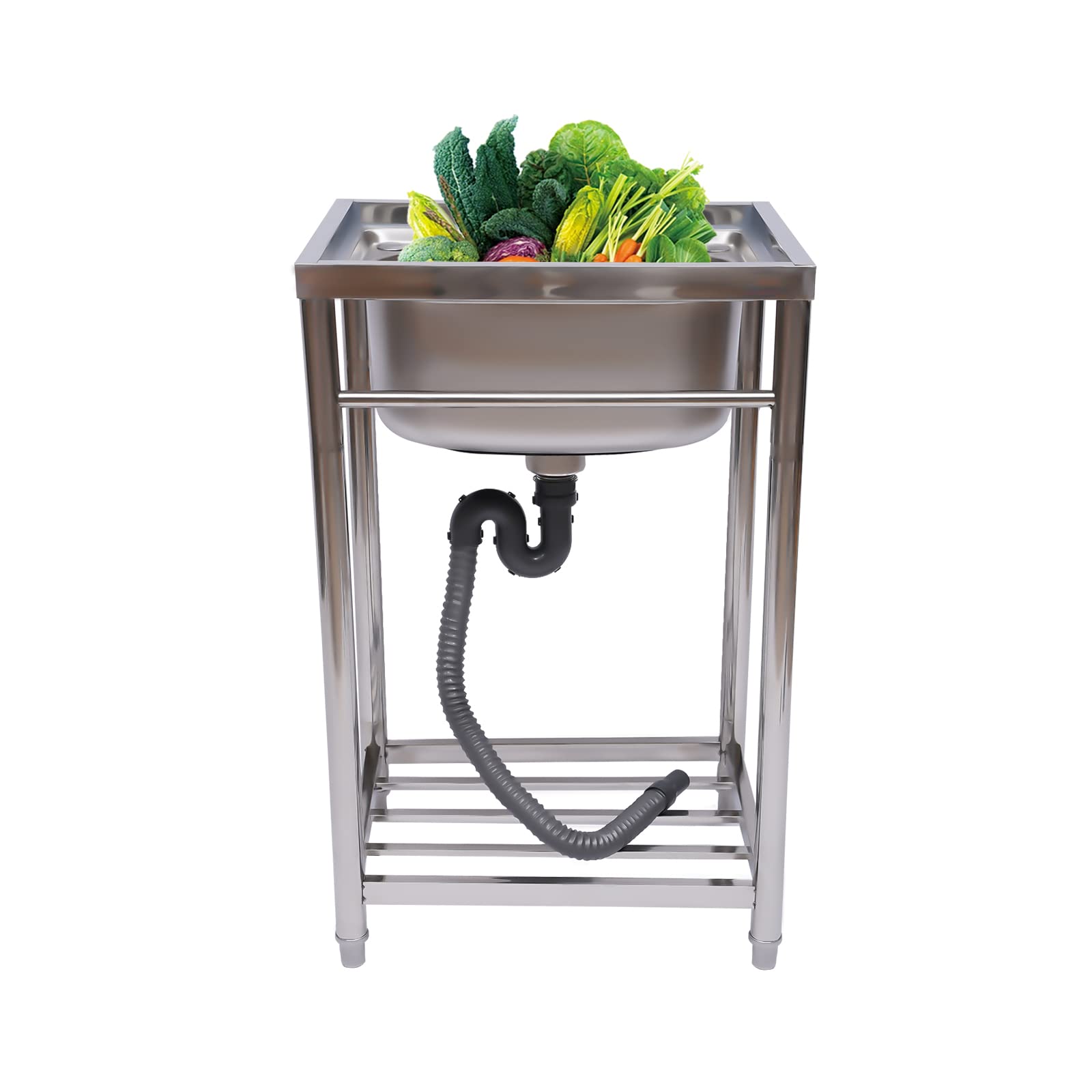 Gdrasuya10 Commercial Stainless Steel Utility Sink - 1 Compartment Freestanding Single Bowl Kitchen Sink for BBQ, Restaurant, Canteen & Laundry | Durable Heavy-Duty Sink for Catering, Backyard & Commercial Use