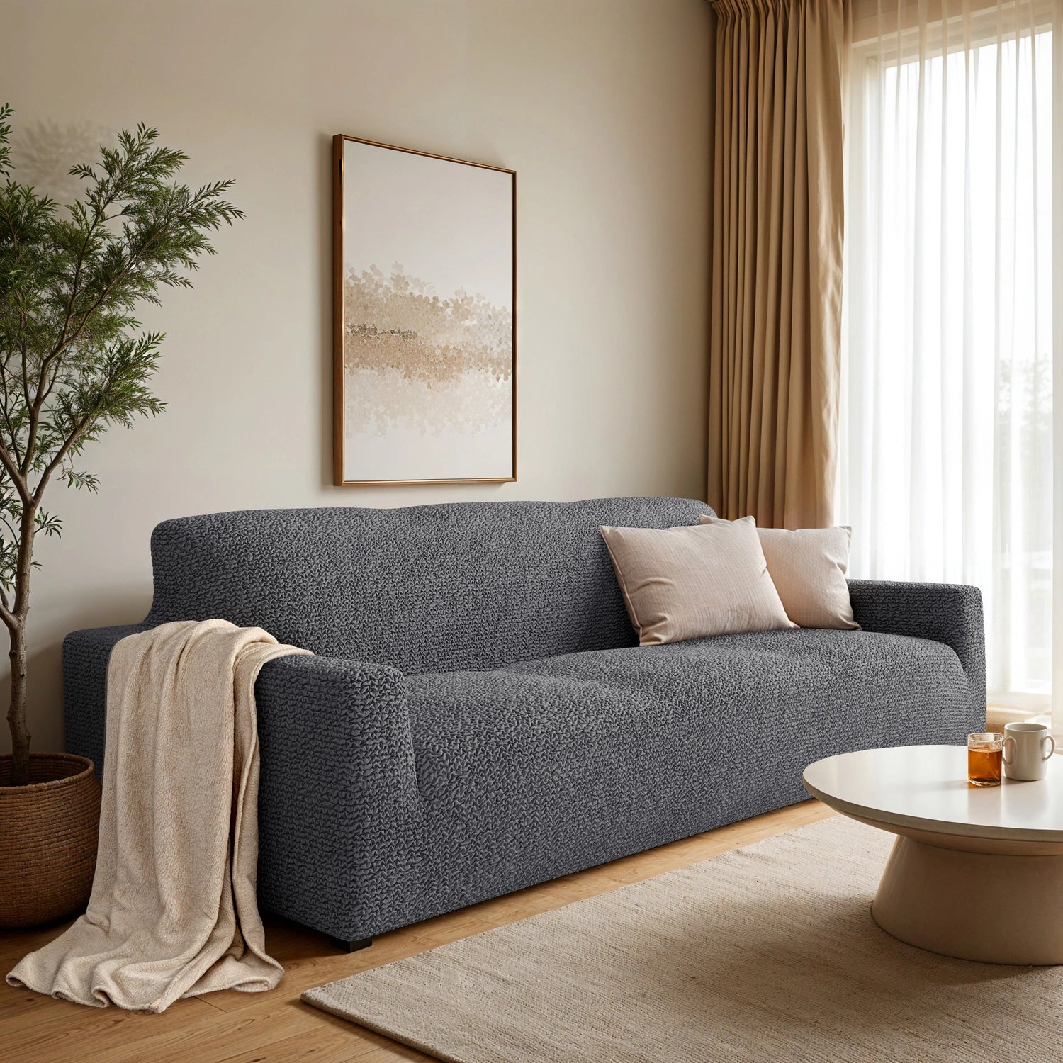 3 Seater Sofa Slipcover - Microfiber Fabric Stretch Couch Cover for Living Room, Home Decor & Furniture Protection