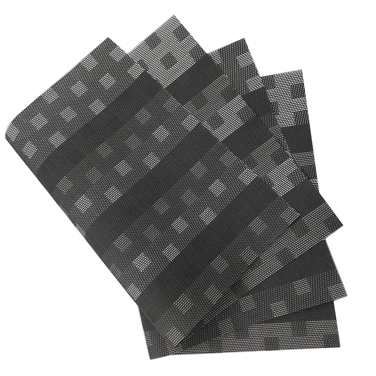 Premium Black PVC Placemats Set of 6 - Waterproof & Heat-Resistant Woven Vinyl Table Mats for Dining, Kitchen, and Party Decor - Elegant Place Settings for Everyday Use and Special Occasions