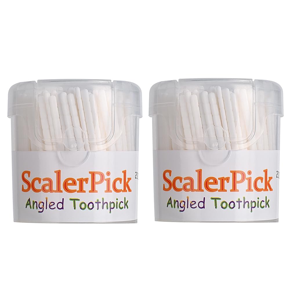 **Angled Toothpick Scaler - White Plastic Dental Cleaning Tool with Curved Hook & Colorful Bottle (2-Pack) - Perfect for Oral Hygiene, Travel & Home Use**
