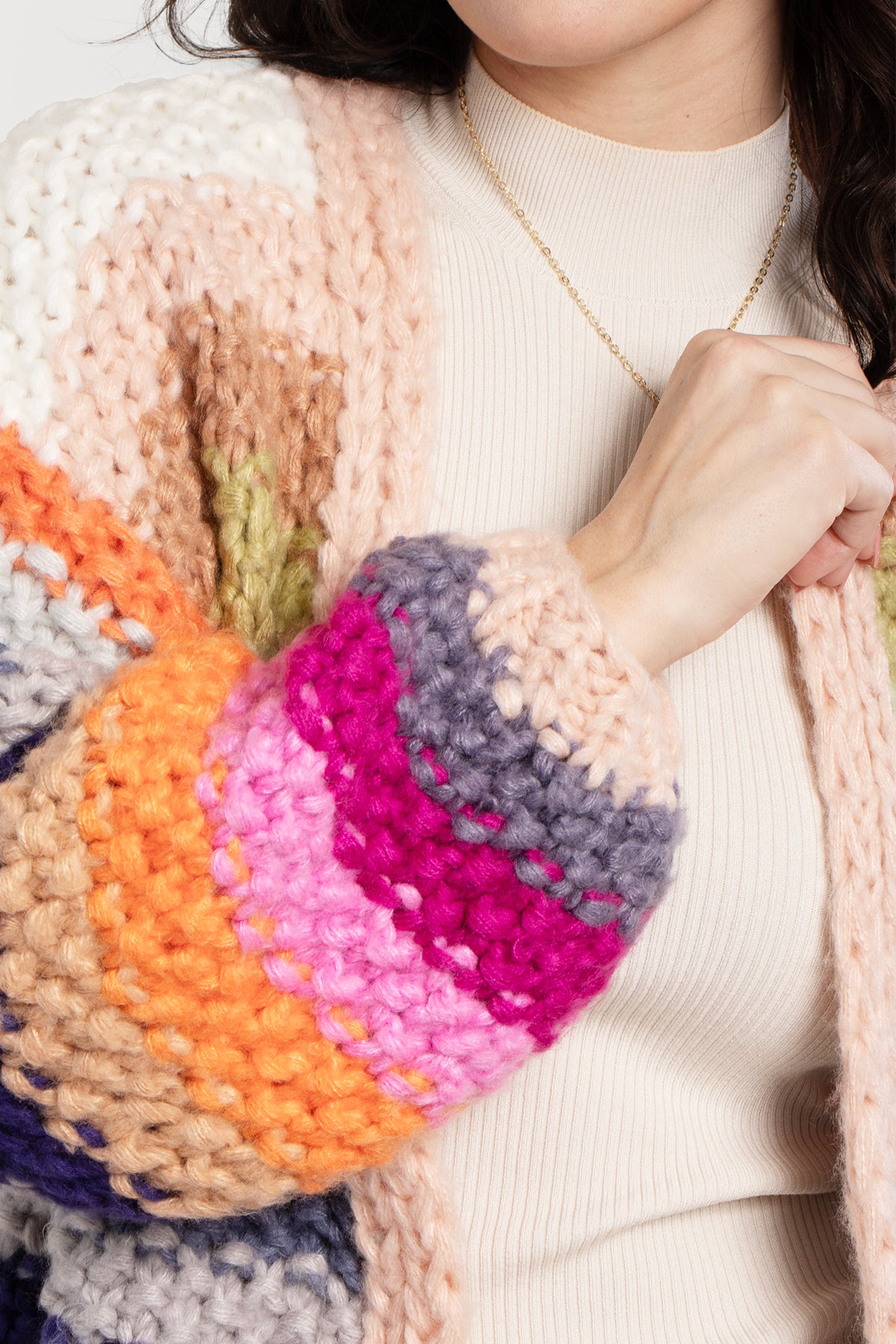 Rainbow Knitted Cardigan for Women - Soft Cozy Oversized Sweater - Perfect for Fall, Winter & Spring - Office, Casual & Home Wear